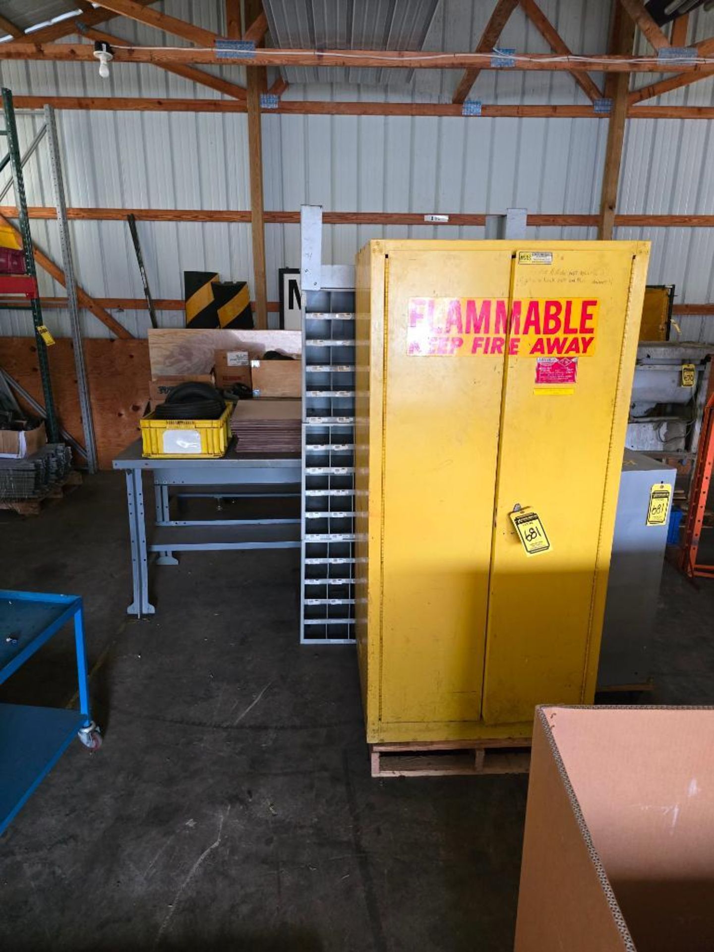 Flammable Cabinets, Tables, Metal Cabinets, Cart in Center of Shed