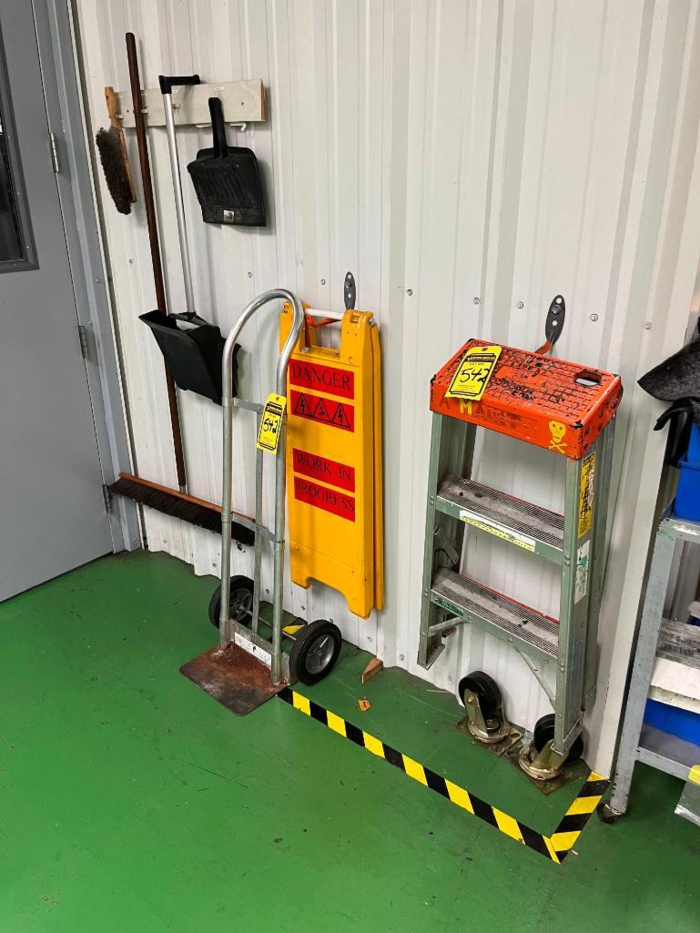 2-Wheel Hand Truck, Steel Cart, Broom, Caution Sign, (2) Eagle Waste Cans