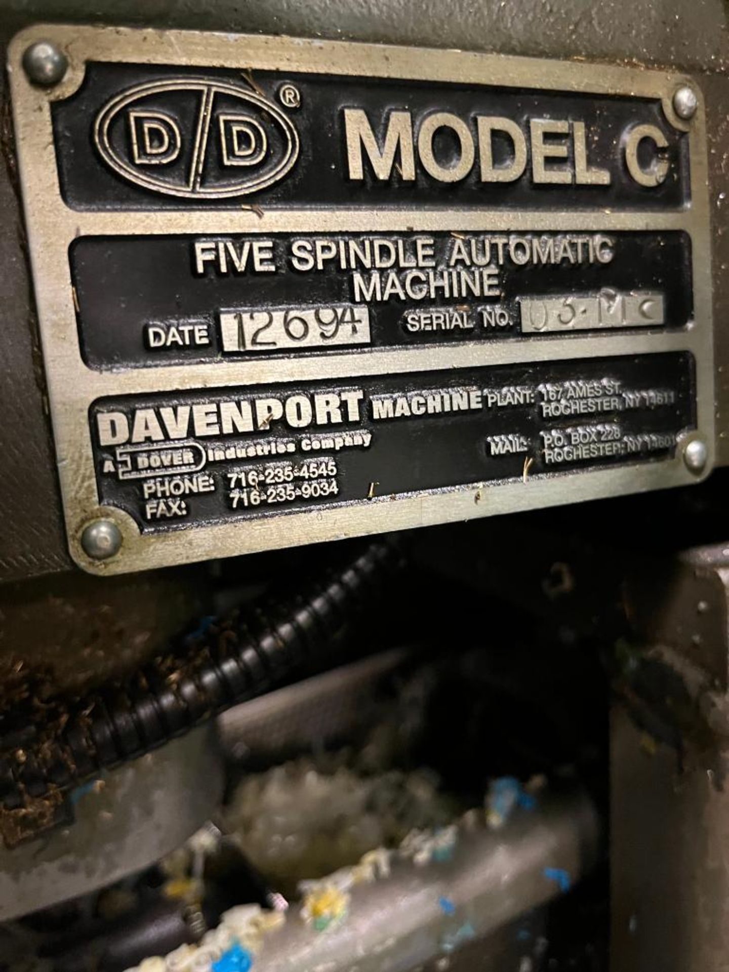 Davenport 5-Spindle Automatic Screw Machine, Model C, S/N 03-11C, Noise Air Tamer, Steel Cabinet w/ - Image 9 of 26