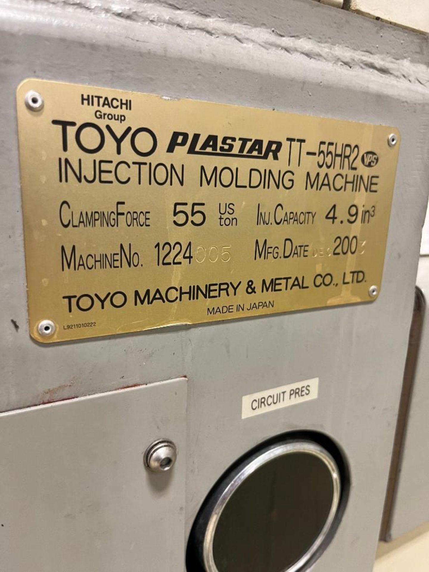 2001 Toyo Plastar TT-55HR2 Plastic Injection Mold Machine, 55-Ton Clamp Force, 4.9" Injection Capaci - Bild 12 aus 12