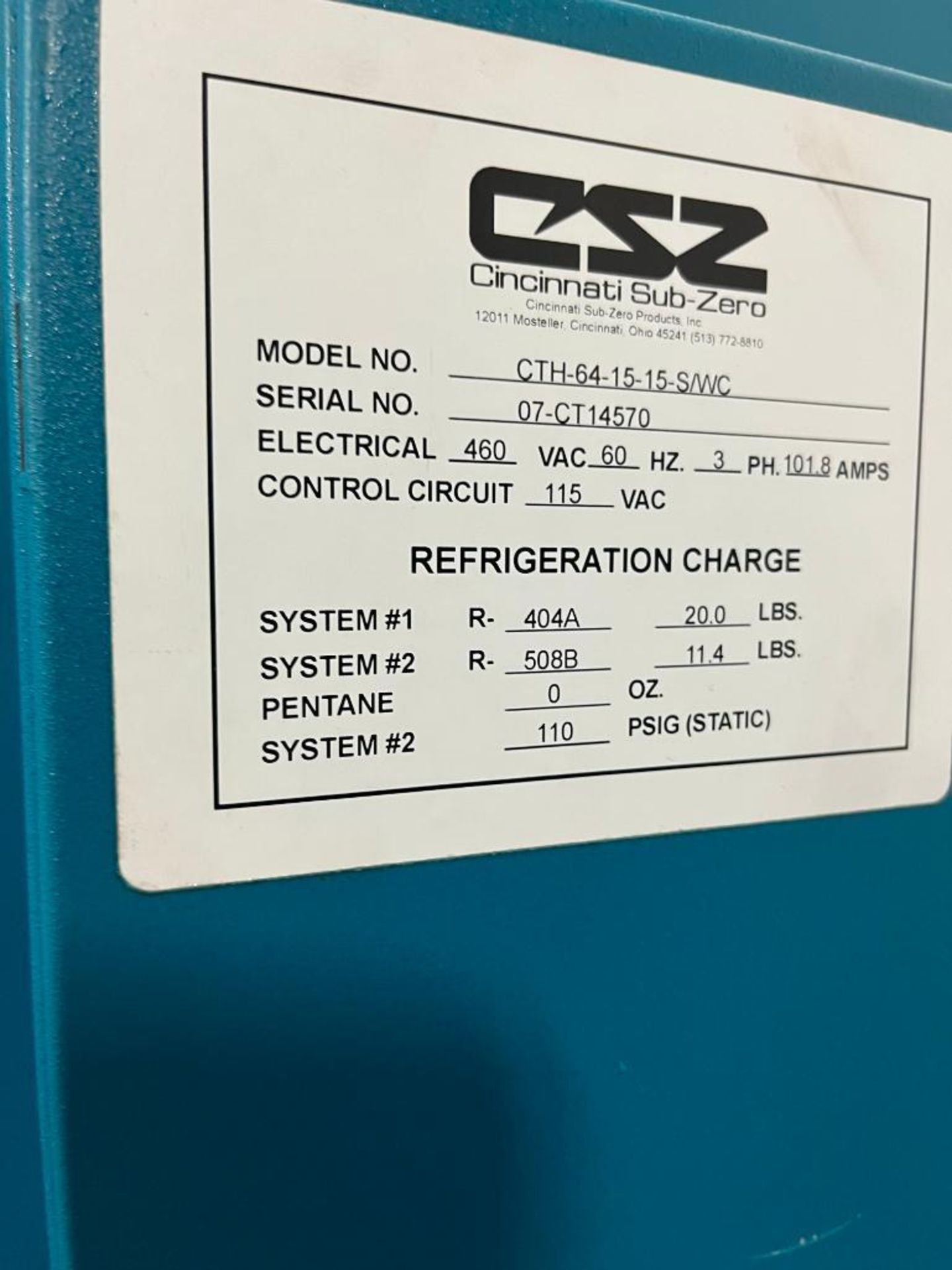 Cincinnati Sub-Zero CTH Humidity Chamber, Model CTH-64-15-15-S/WC, S/N 06-CT14570, Temp. Range -73c- - Image 7 of 8