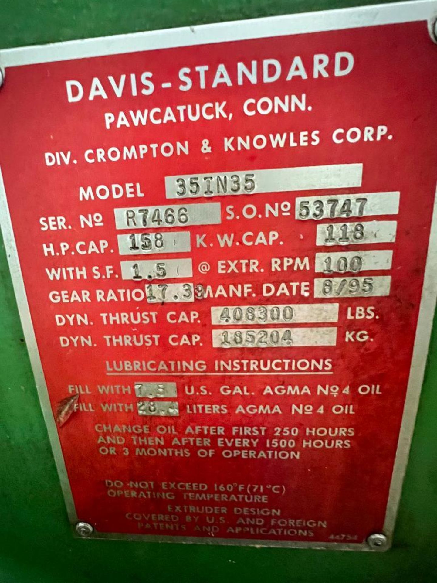 Davis Standard Extruder, Model 35IN35, S/N R7466 - Image 8 of 8