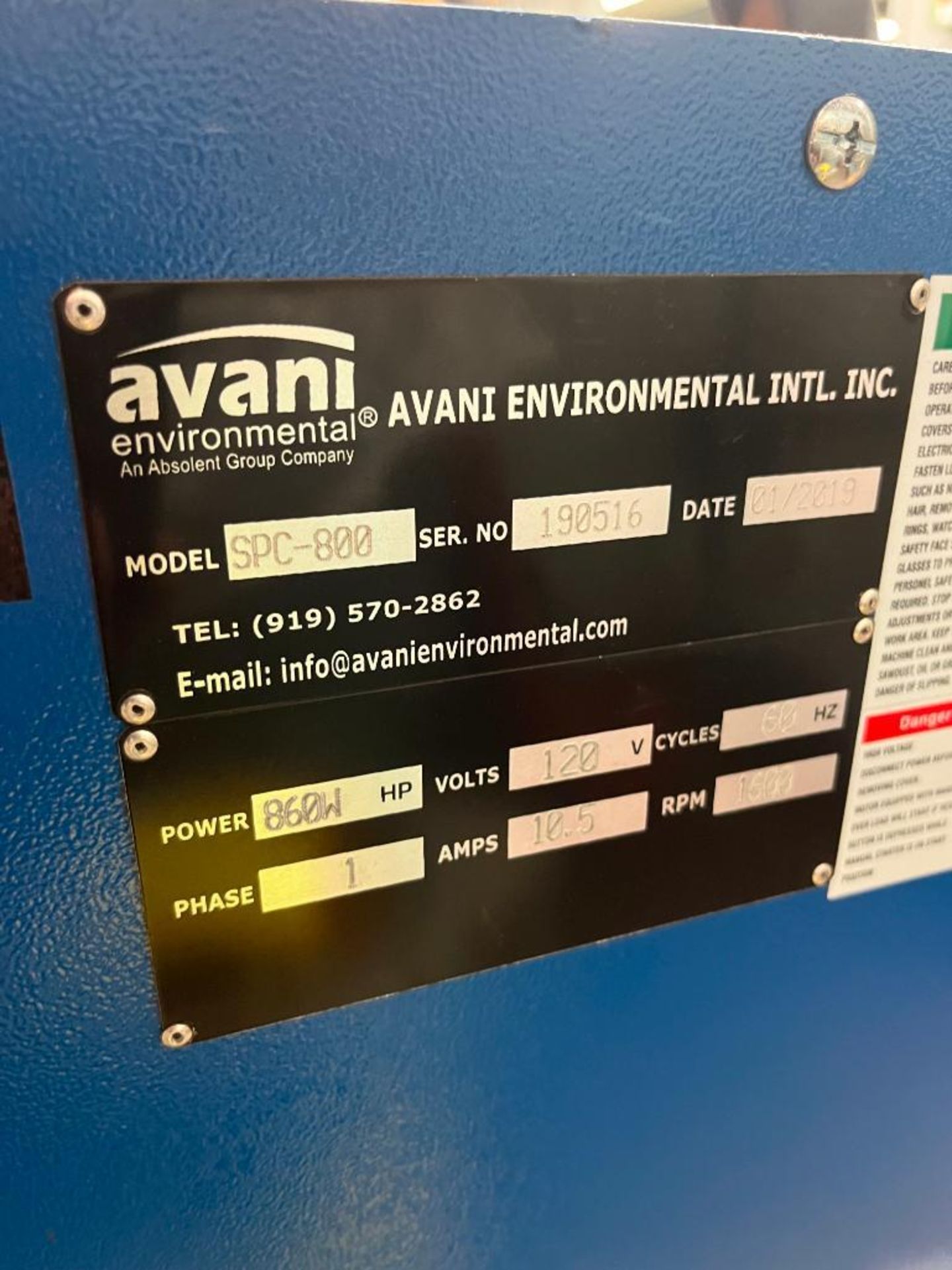 2019 Avani Portable Fume Collector, Model SPC-800, S/N 190516 - Image 6 of 6