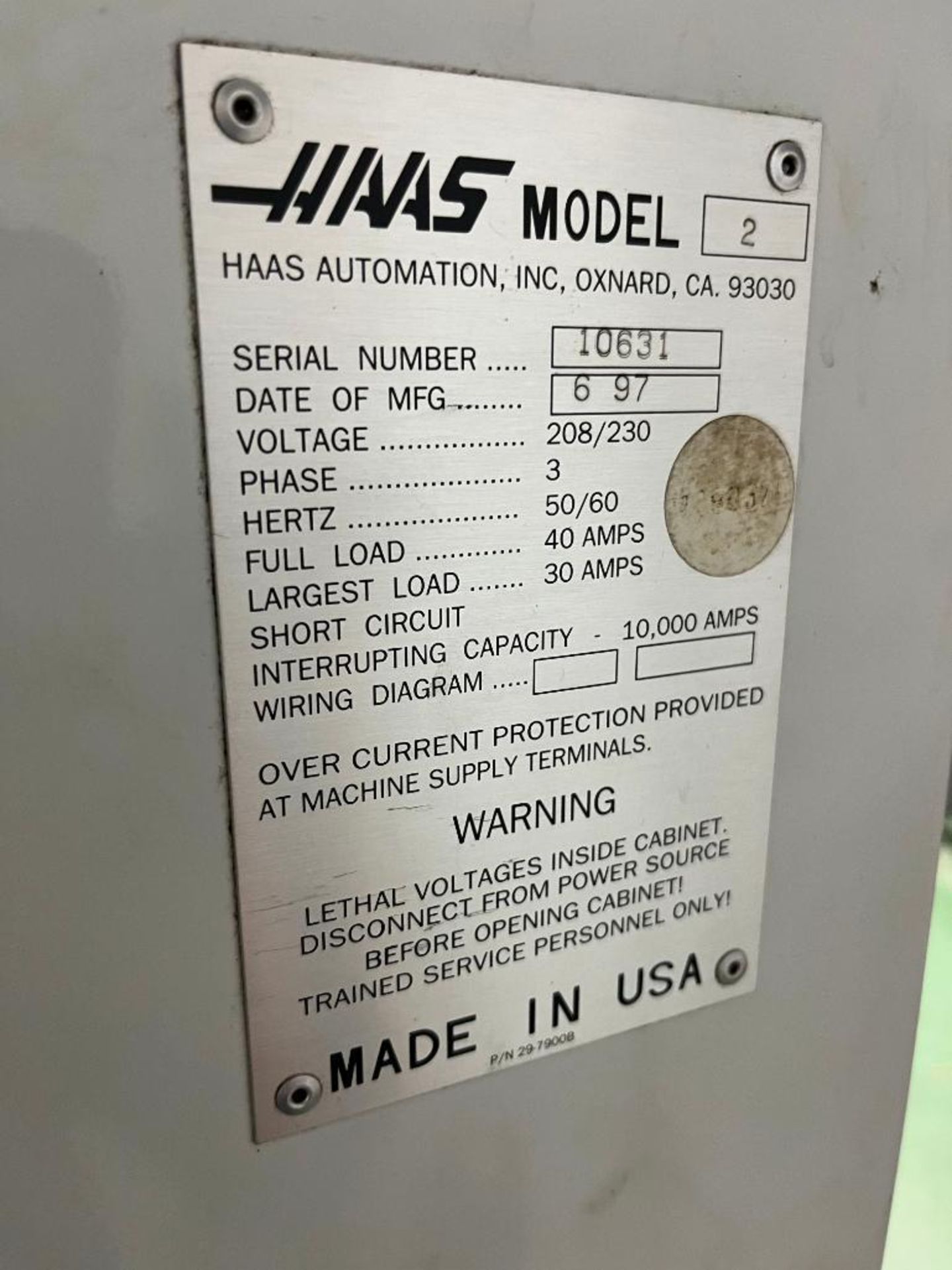 1997 Haas 4th Axis Vertical Machining Center, Model VF-2, S/N 10631, 3-Phase, 230 Volt, 36" X 14" Ta - Image 11 of 11