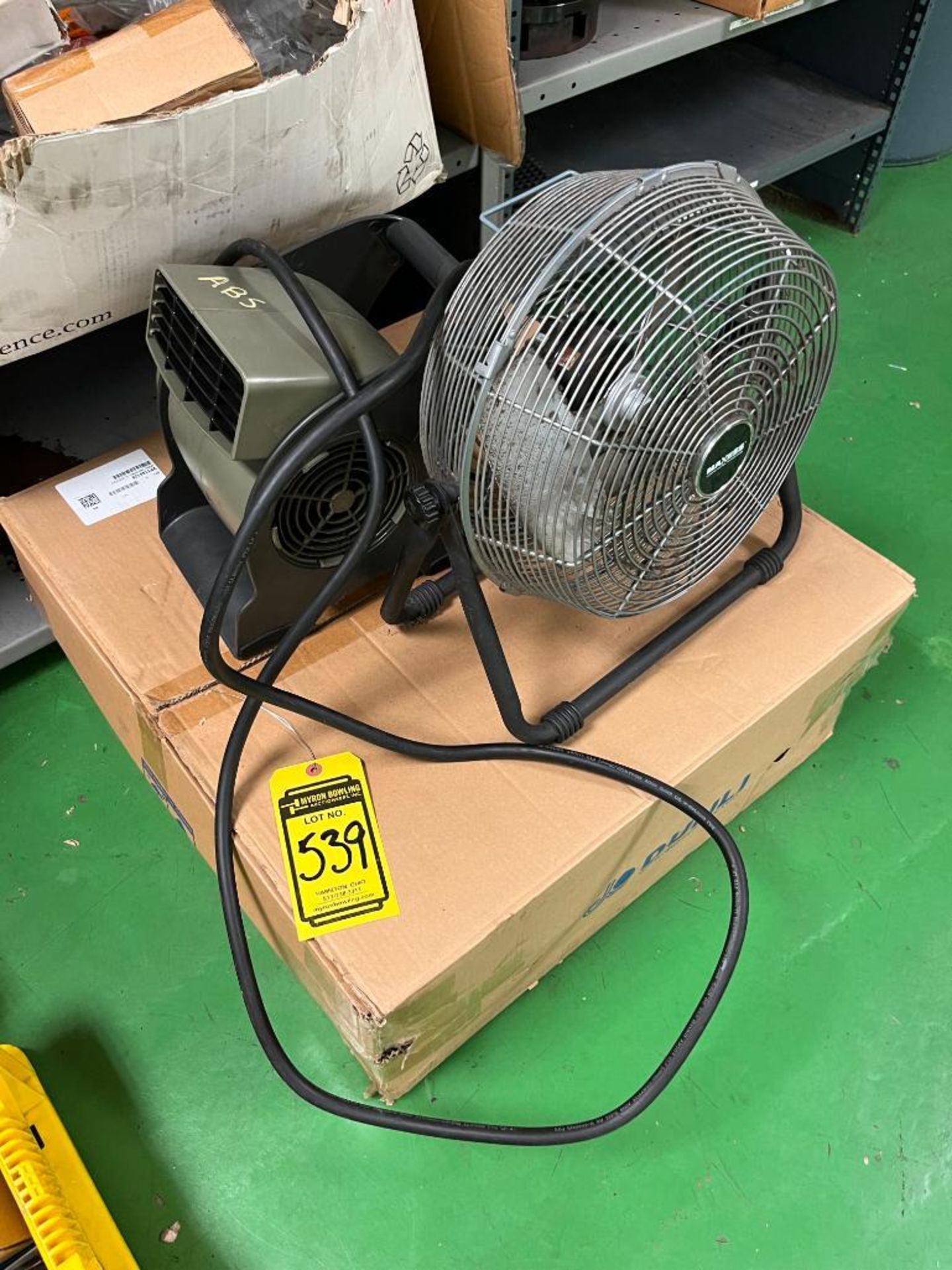 Axial Exhaust Fan w/Shroud, (2) Floor Fans