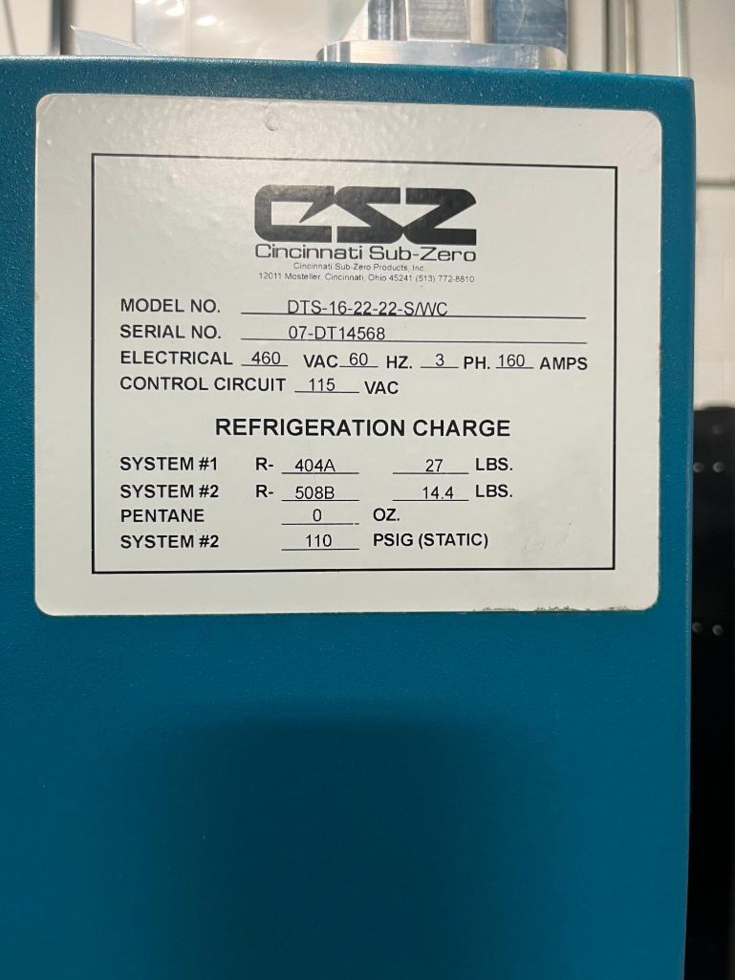 Cincinnati Sub-Zero DTS Thermal Shock Chamber, -75c - +210c, Model DTS-16-22-22-S/WC, S/N 07-DTI1456 - Image 13 of 13