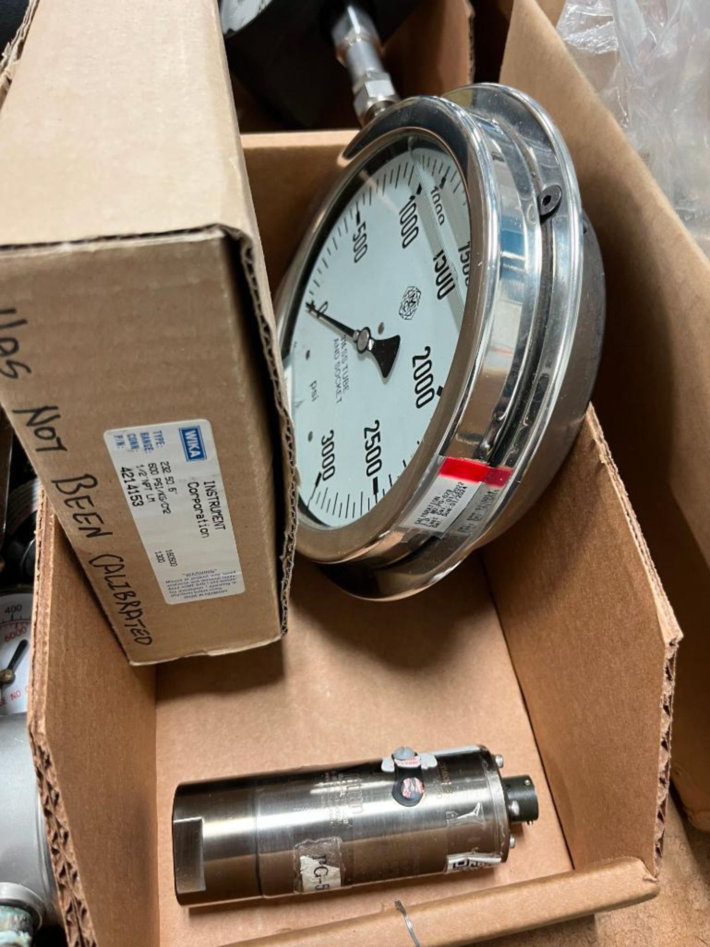 (2) Boxes of Assorted Pressure Gauges, Wika, Mitutoyo, Mc Daniel, Sentra Psi Pressure Transmitter Se - Image 2 of 6