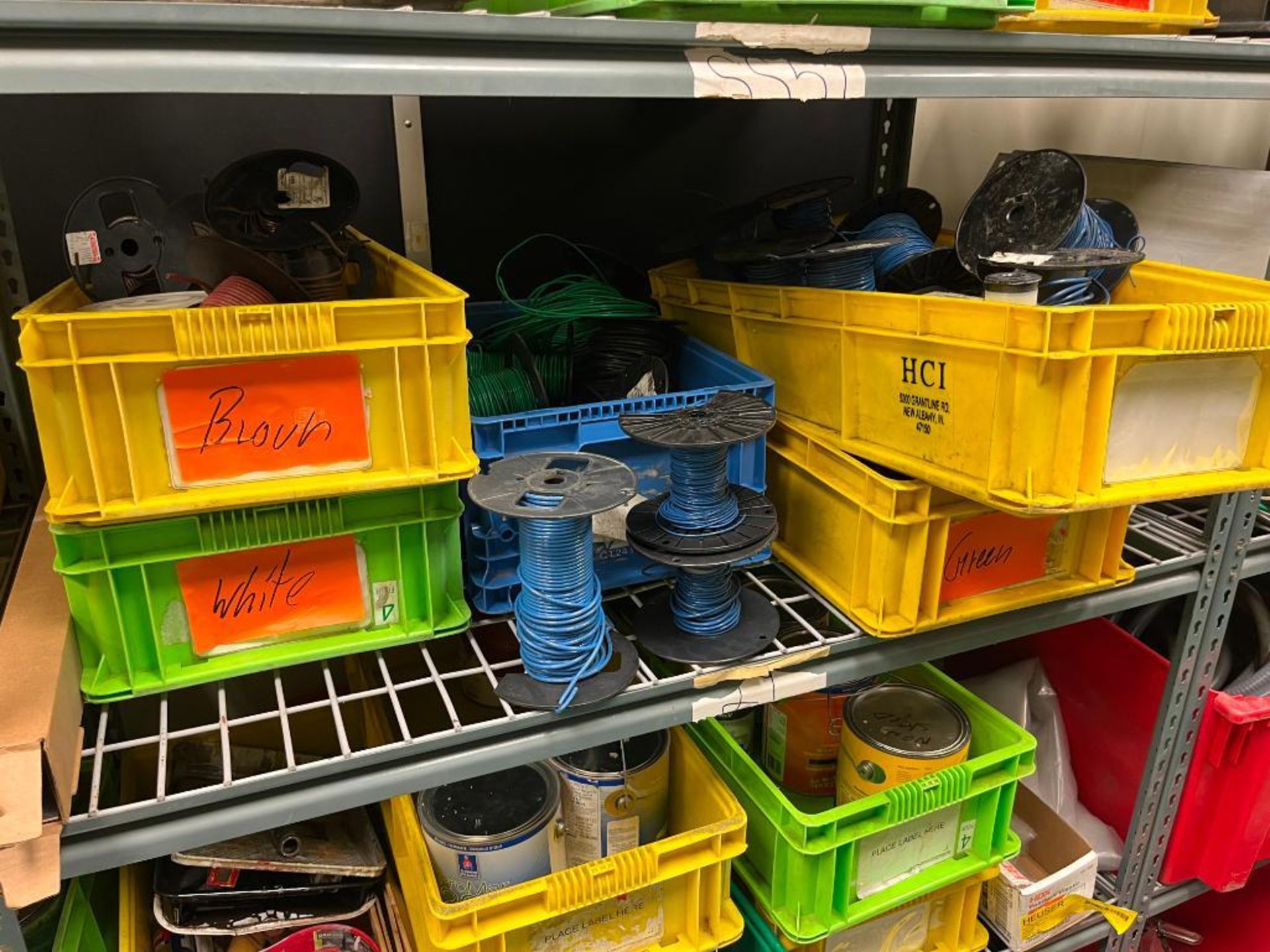 Contents of Maintenance Repair Room; Electrical Wire, Fittings, Chain, Breakers, Relays, Plug Ends, - Image 48 of 65