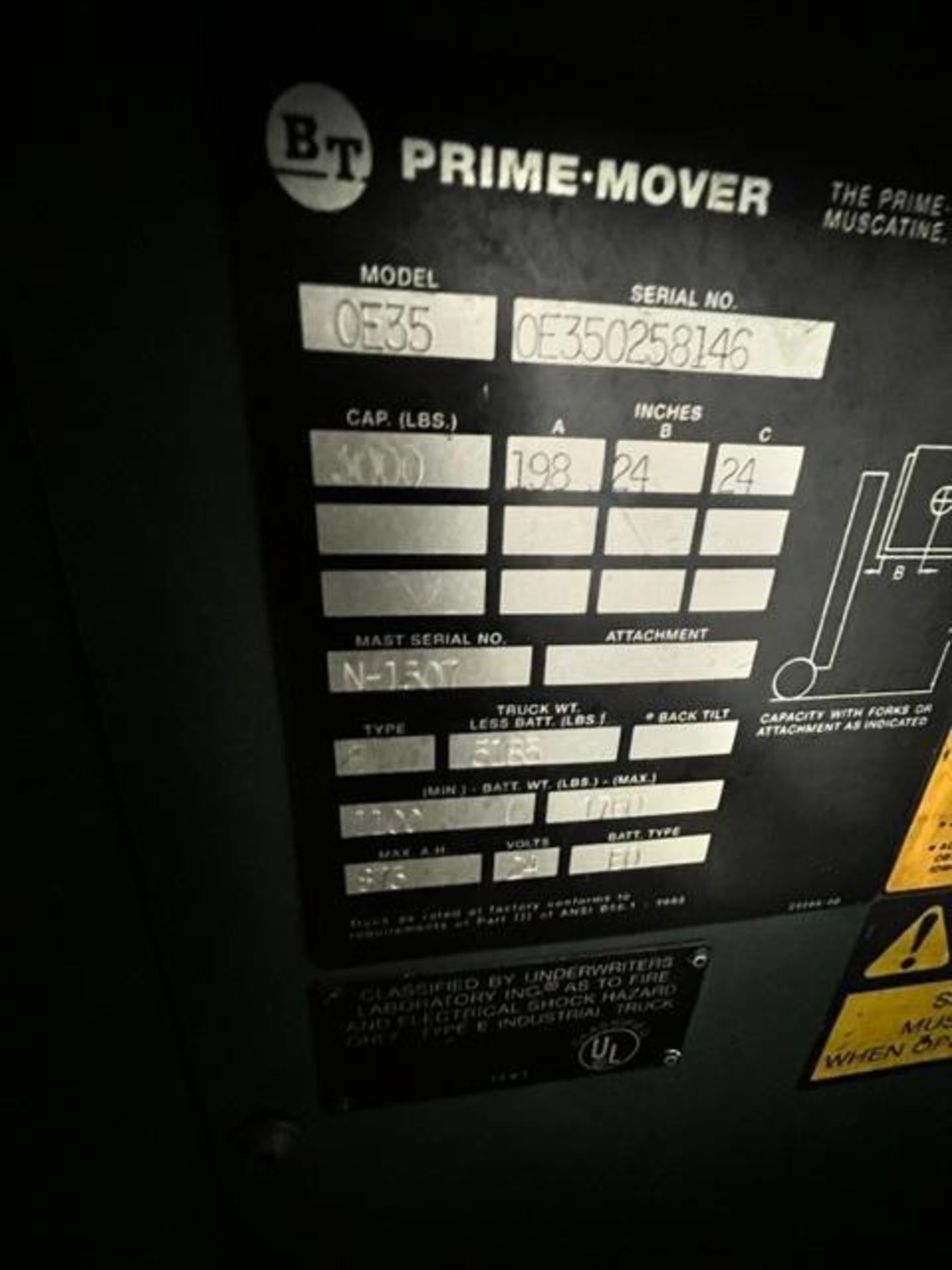 BT Prime Mover 3,000 LB. Electric Order Picker, Model 0E35, S/N 0E350258146, w/ Battery Mate 24V Cha - Image 5 of 7