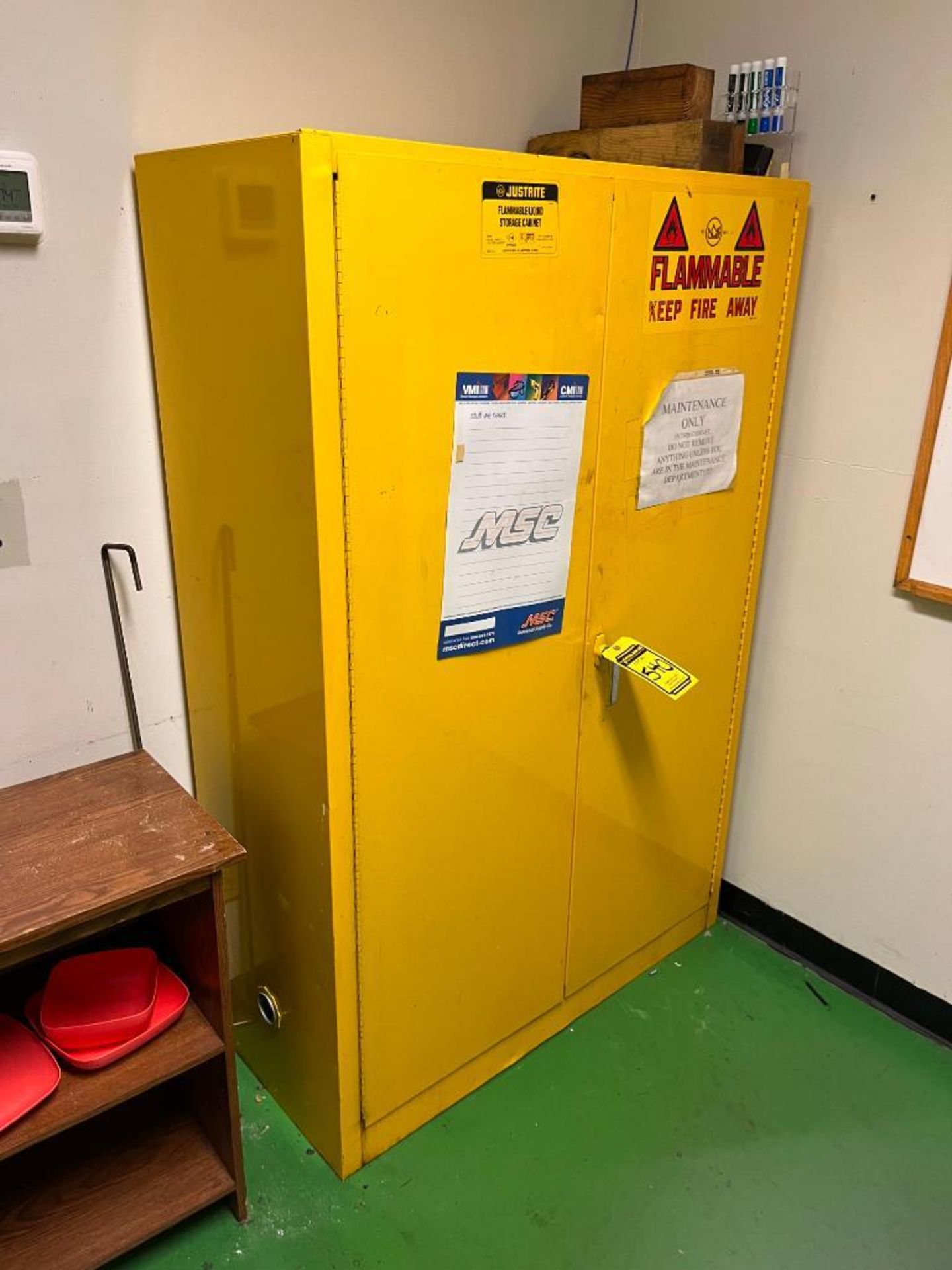 Justrite 45-Gallon Flammable Storage Cabinet & Metal Cabinet w/ Grease/ Zert Guns, & Misc. - Image 2 of 5