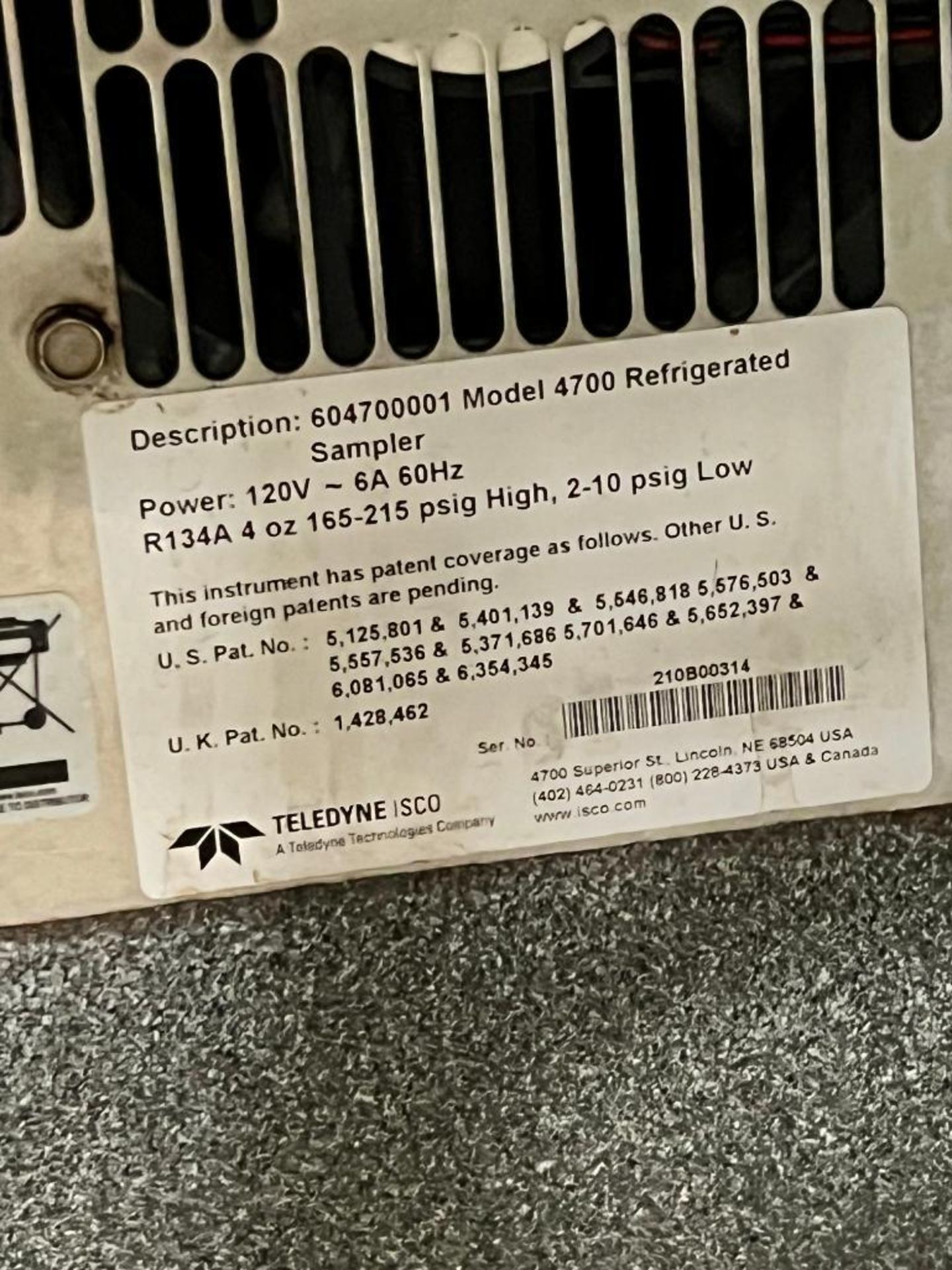 Teledyne ISCO Refrigerated Automatic Wastewater Sampler, Model 4700, S/N 210B00314 - Image 4 of 5