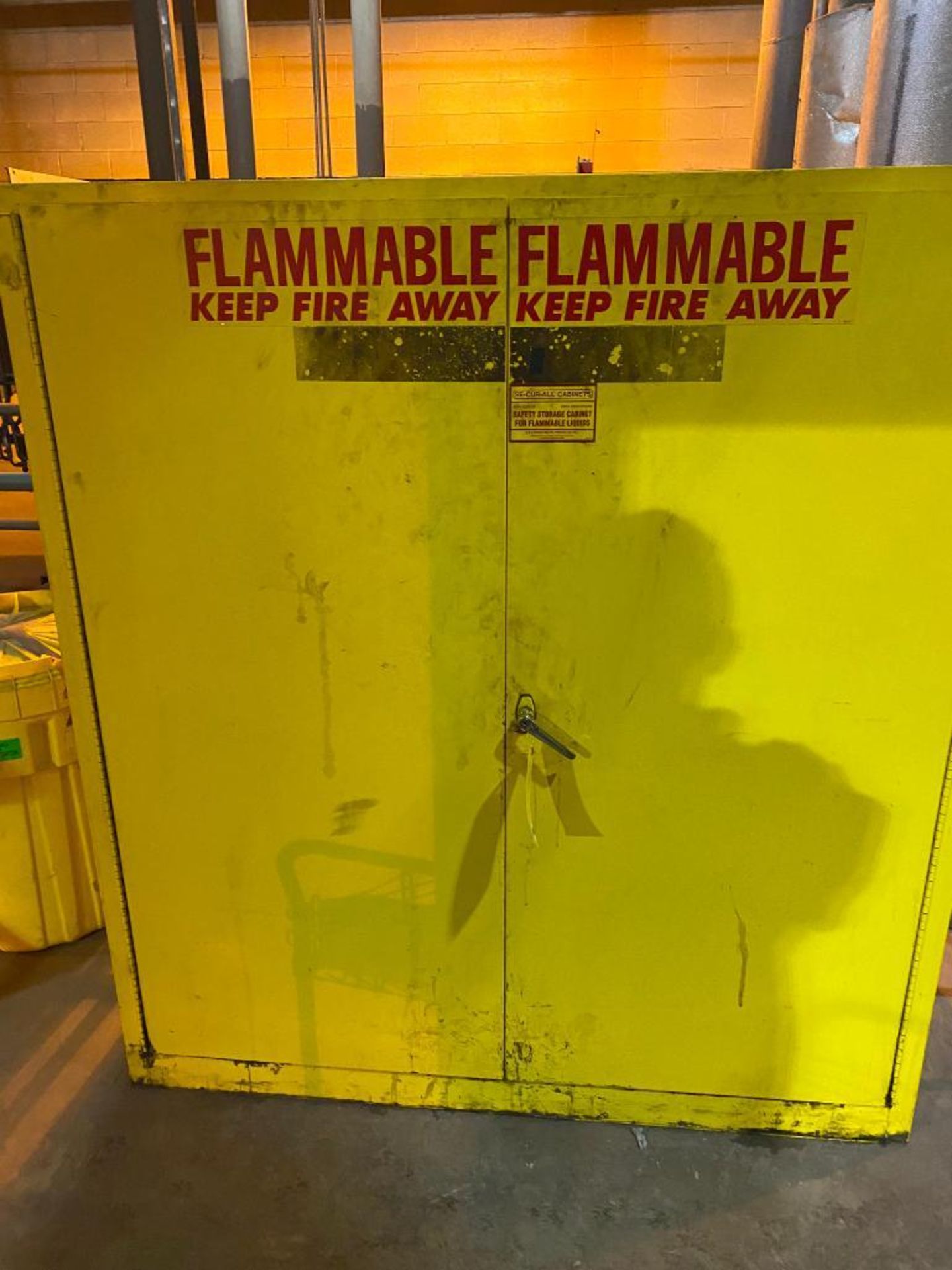 Flammable Liquid Storage Cabinet, 59" W x 34" D x 65" T, w/ Spill Response Barrel (Located on second