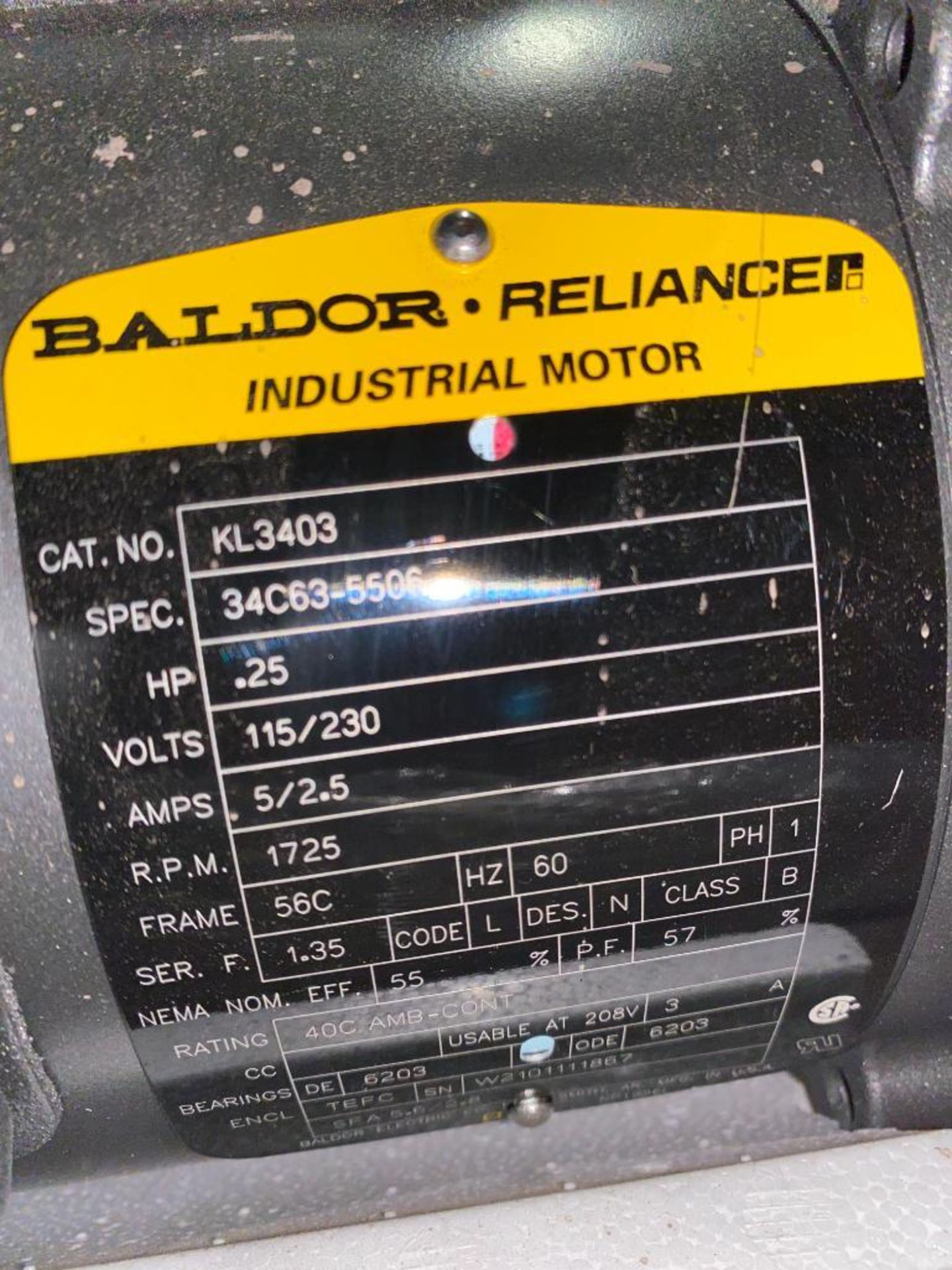 Baldor .25 HP Electric Motor, 115/230 V, 1-PH, 1725 RPM, 56C Frame - Image 2 of 2