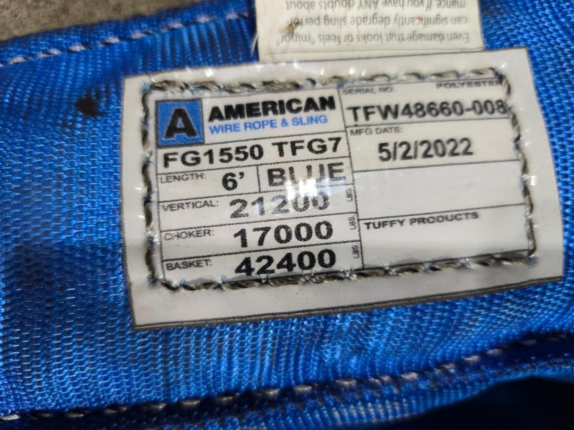 (4) 6' American Blue Polyester Round Slings, 21,200 LB. Vert./ 17,000 LB. Choker/ 42,400 LB. Basket - Image 4 of 4