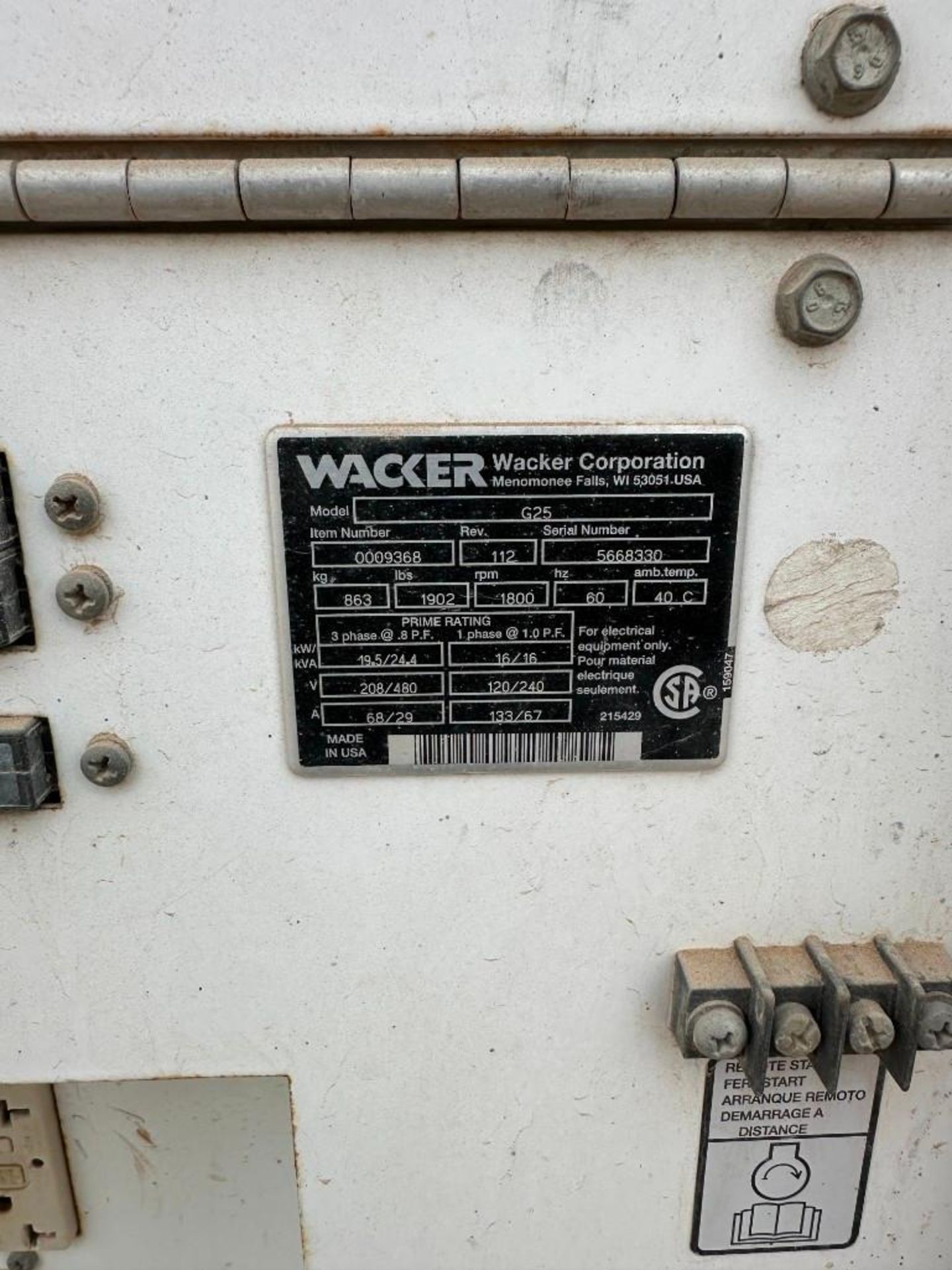 Wacker G25 Diesel Powered Generator, Trailer Mounted, S/N 5668330 - Image 6 of 6