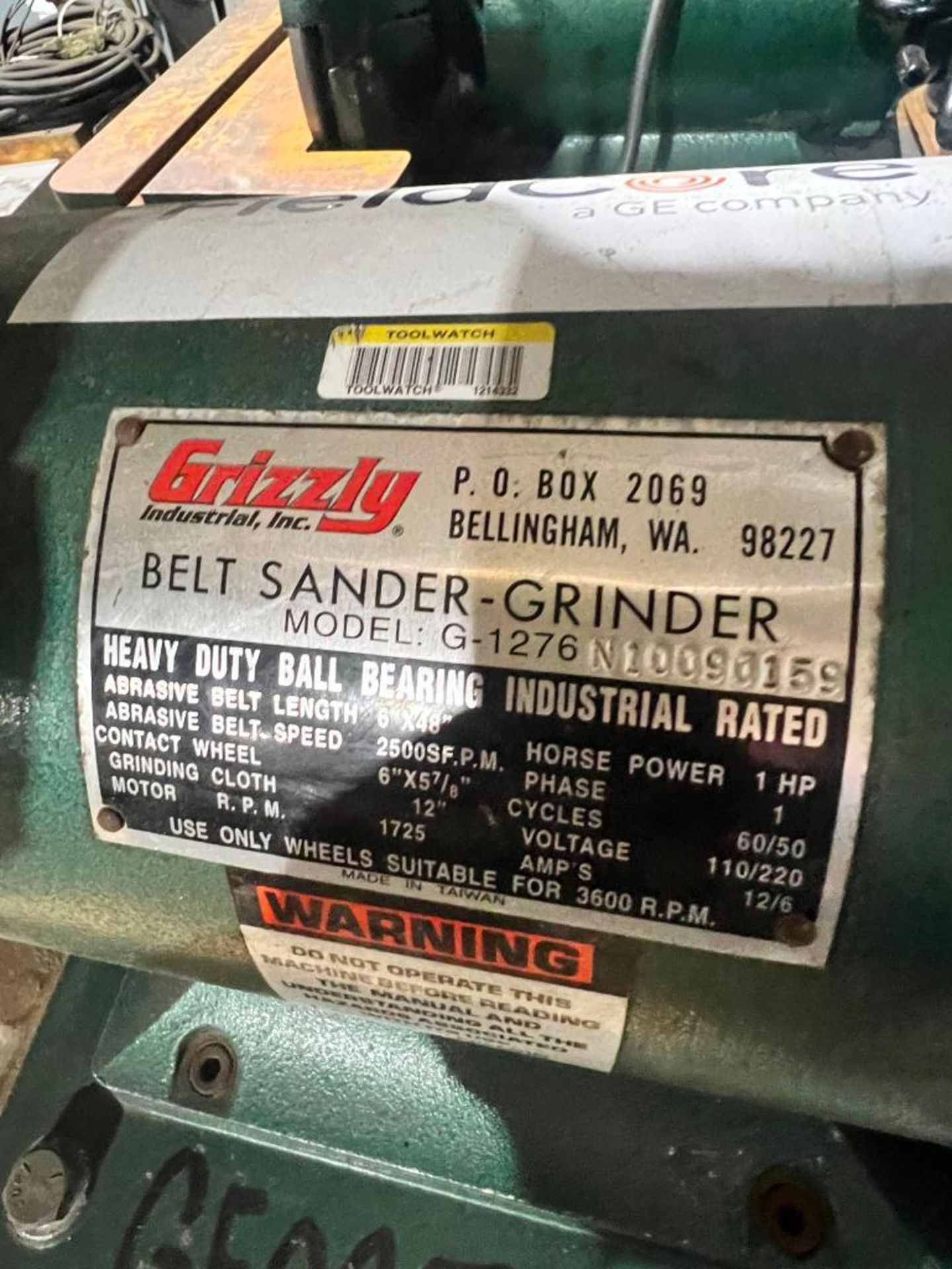 Grizzly Belt Sander/Grinder, Model G1276 - Image 3 of 3