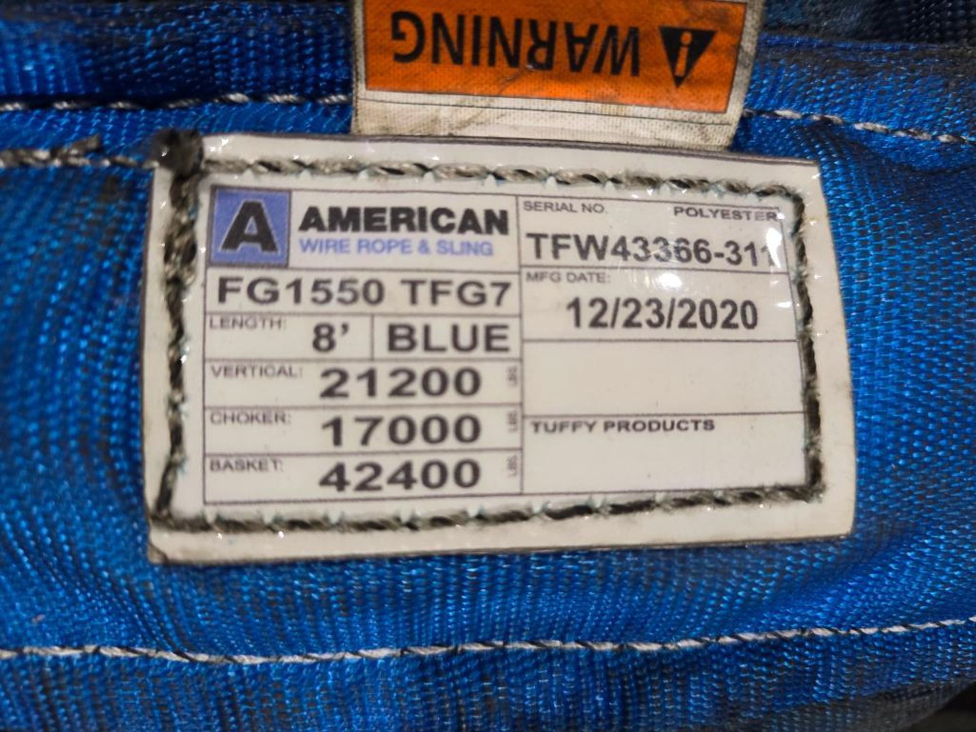 (4) 8' American Blue Polyester Round Slings, 21,200 LB. Vert./ 17,000 LB. Choker/ 42,400 LB. Basket - Image 4 of 4