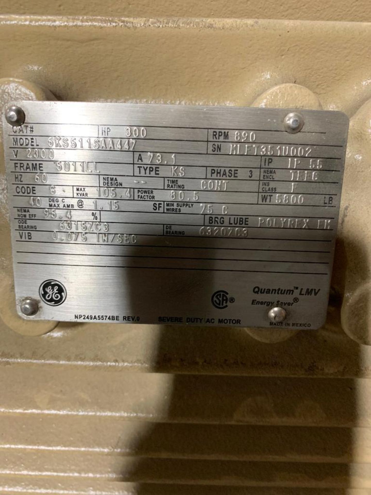 GE 300-HP Electric Motor, 890 RPM, 2300 V, 3 Phase, FR: 5011LL - Image 3 of 3