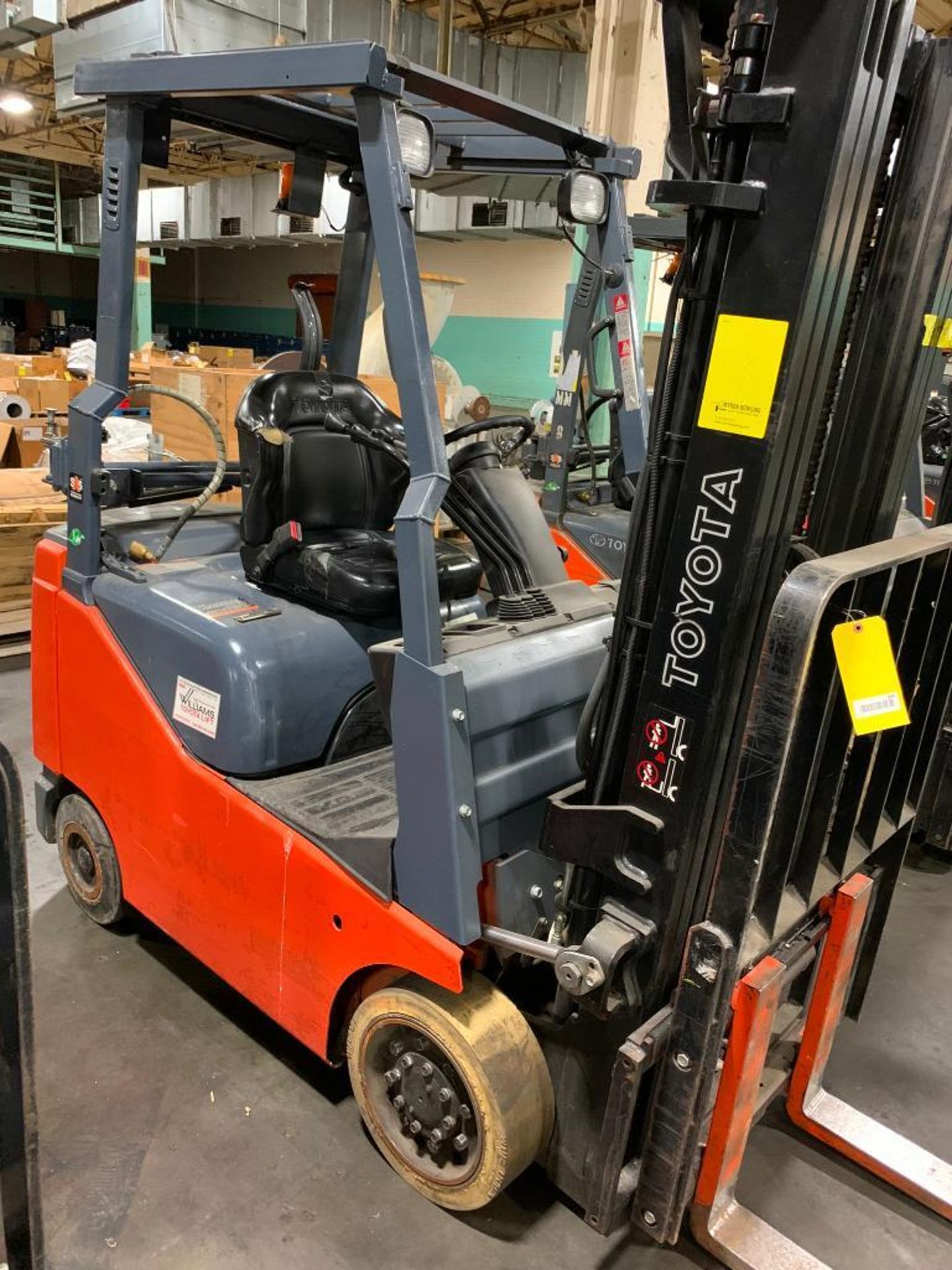 Toyota 3,000 LB. Capacity Forklift, Model 8FGCU15, LPG, 3-Stage Mast, 42" Forks, Side-Shift, Solid N