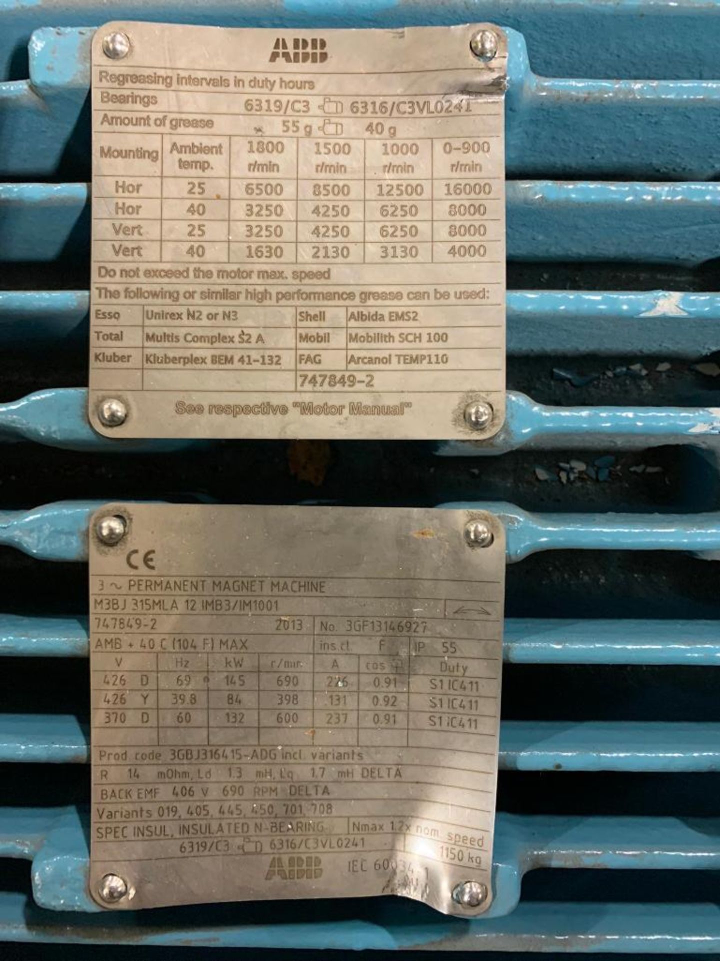 ABB 194-HP Electric Motor, 690 RPM, 426 V, 3 Phase, FR: M3BJ315MLA12 - Image 3 of 3