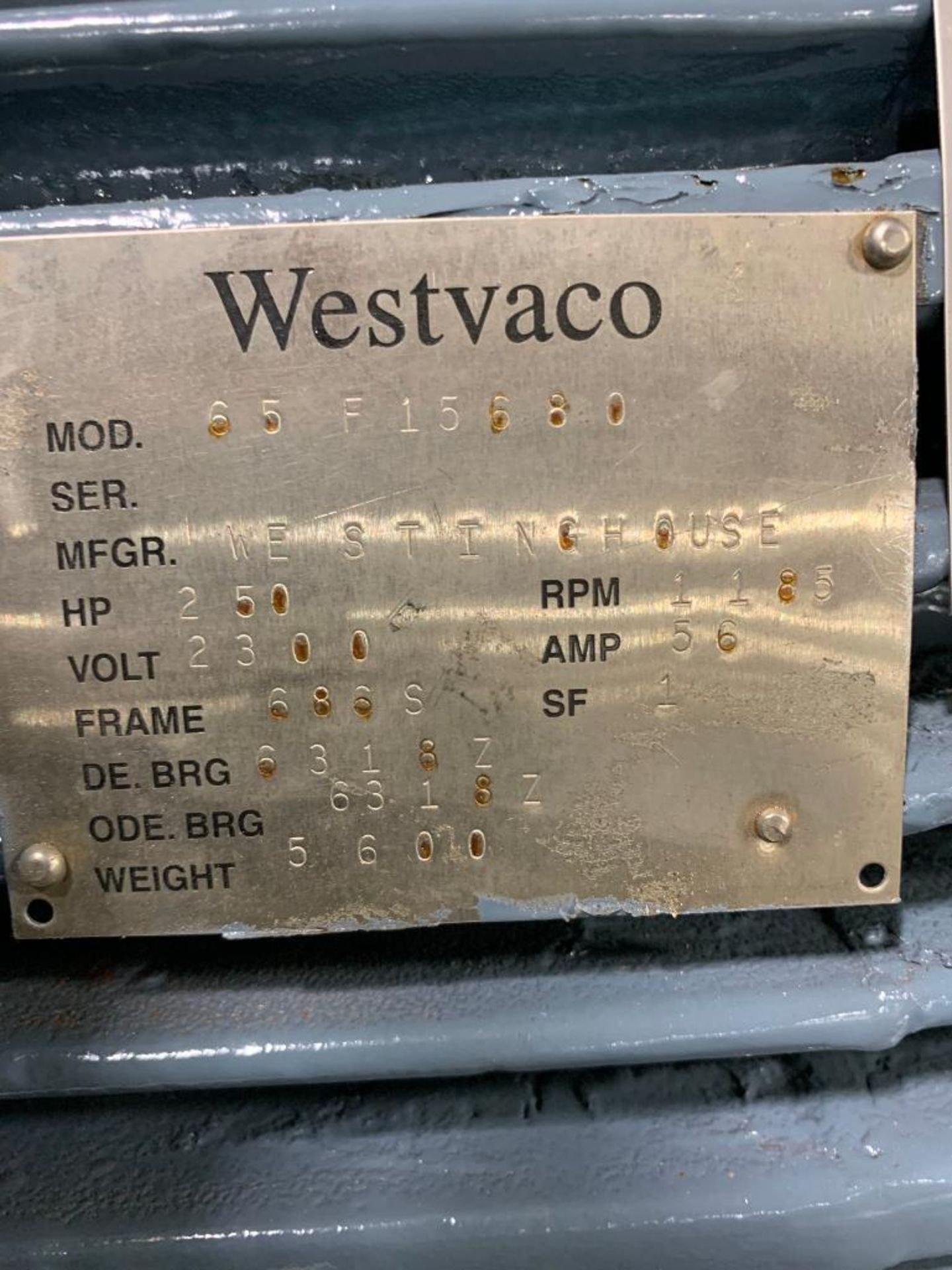 Westvaco 250-HP Electric Motor, 1185 RPM, 2300 V, 3 PH, FR: 686S - Image 3 of 3