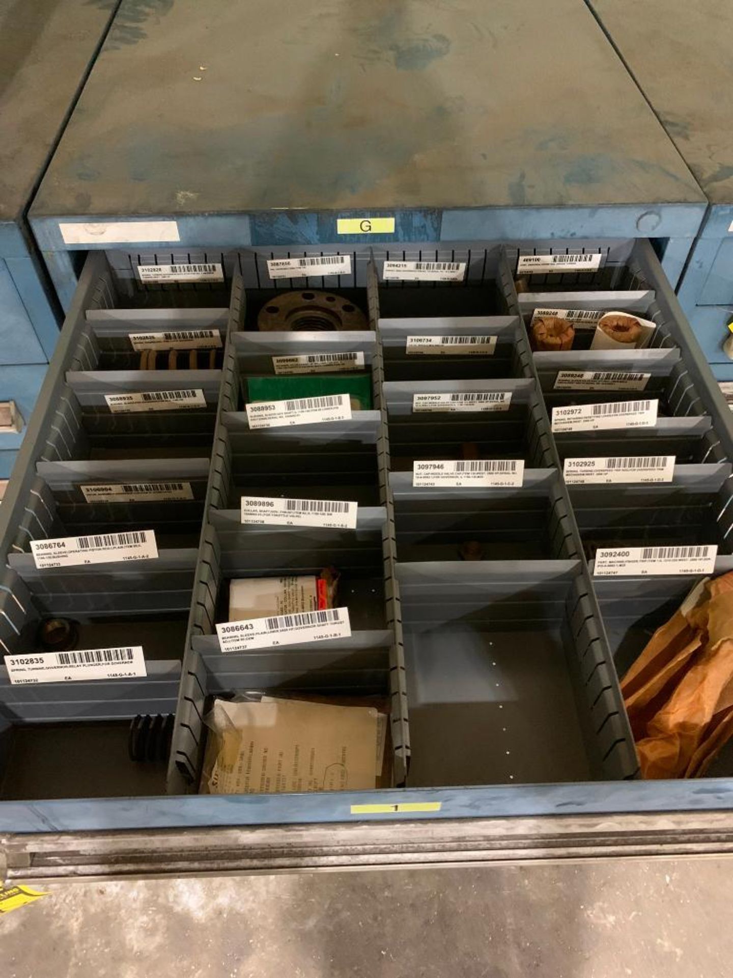Stanley Vidmar 6-Drawer Cabinet w/ Assorted Repair Parts, Proximity Probe, Seals, Allen Bradley Circ - Image 2 of 7