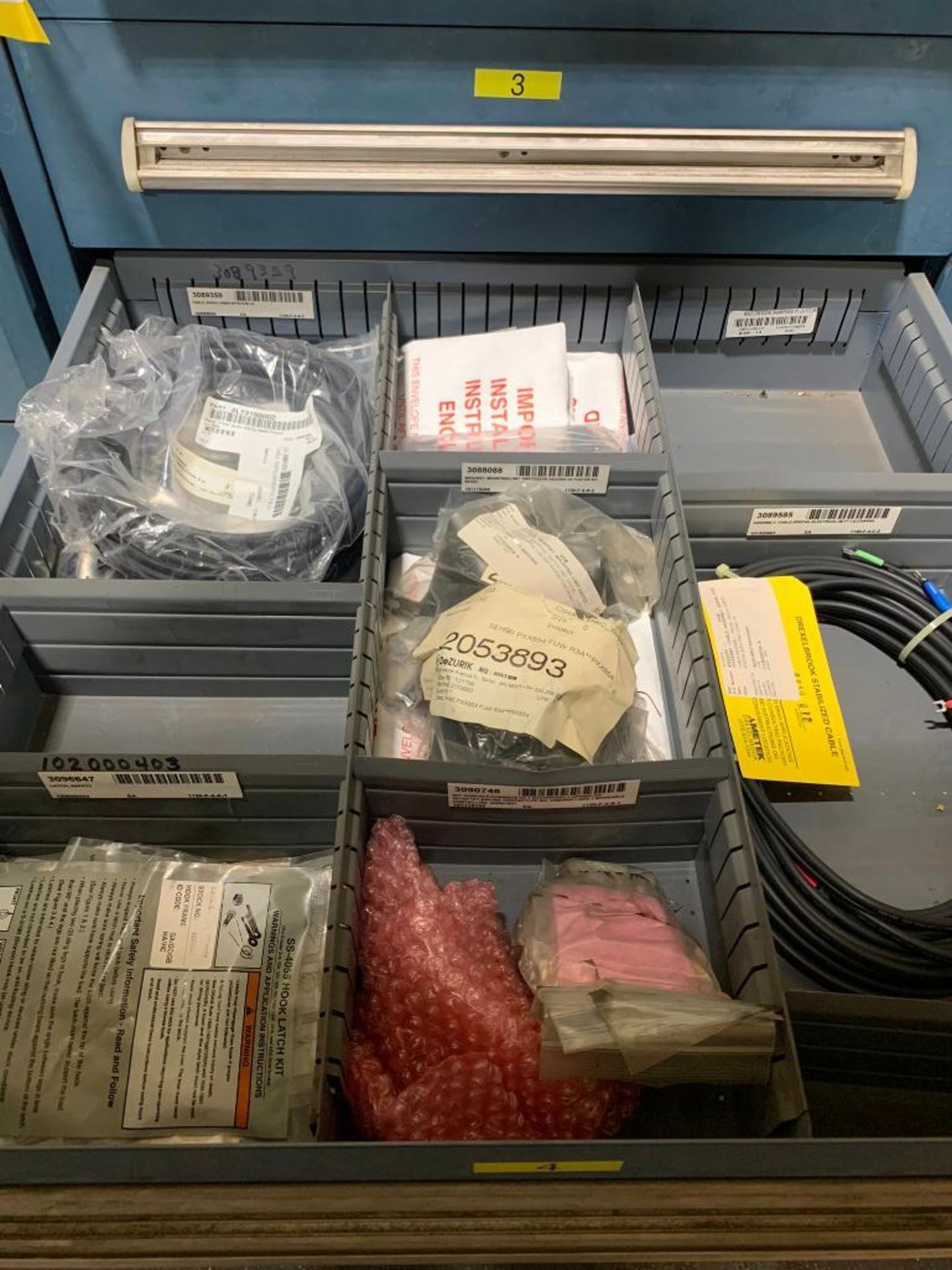 Stanley Vidmar 8-Drawer Cabinet w/ Assorted Circuit Breakers, Spring Pins, Mounting Brackets, Cable, - Image 5 of 9