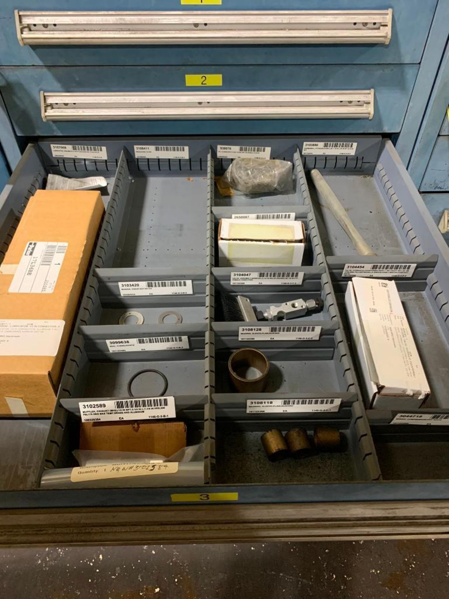 Stanley Vidmar 9-Drawer Cabinet w/ Nozzles, Pneumatic Pressure Regulators, Assorted Valves, Lubricat - Image 4 of 10