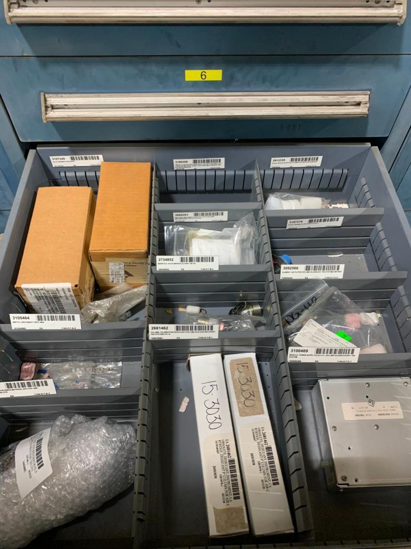 Stanley Vidmar 8-Drawer Cabinet w/ Assorted Switches, Burners, Ignitors, Analyzers, Plungers, Assort - Image 8 of 9