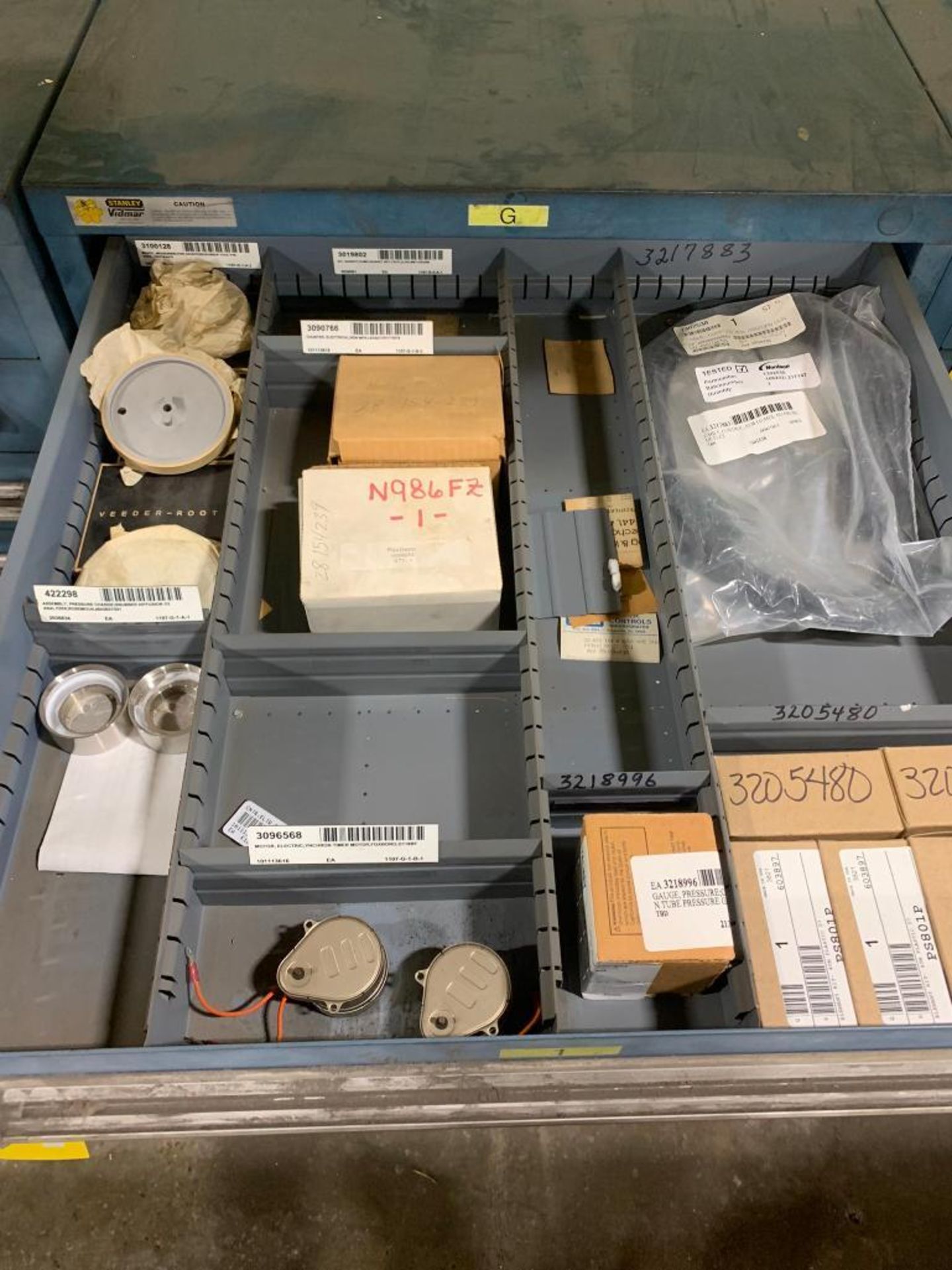 Stanley Vidmar 9-Drawer Cabinet w/ Assorted Gauges, Element Kits, Electronic Counters, Assorted Valv - Image 2 of 10