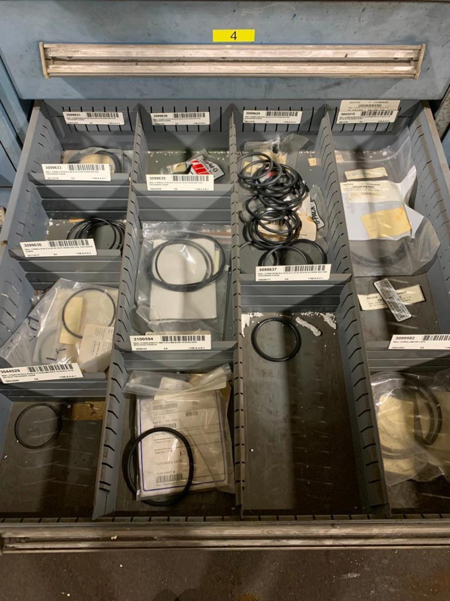 Stanley Vidmar 8-Drawer Cabinet w/ Assorted Seals, O-Rings, Allen Bradley Relay, Transformers, Resis - Image 6 of 9