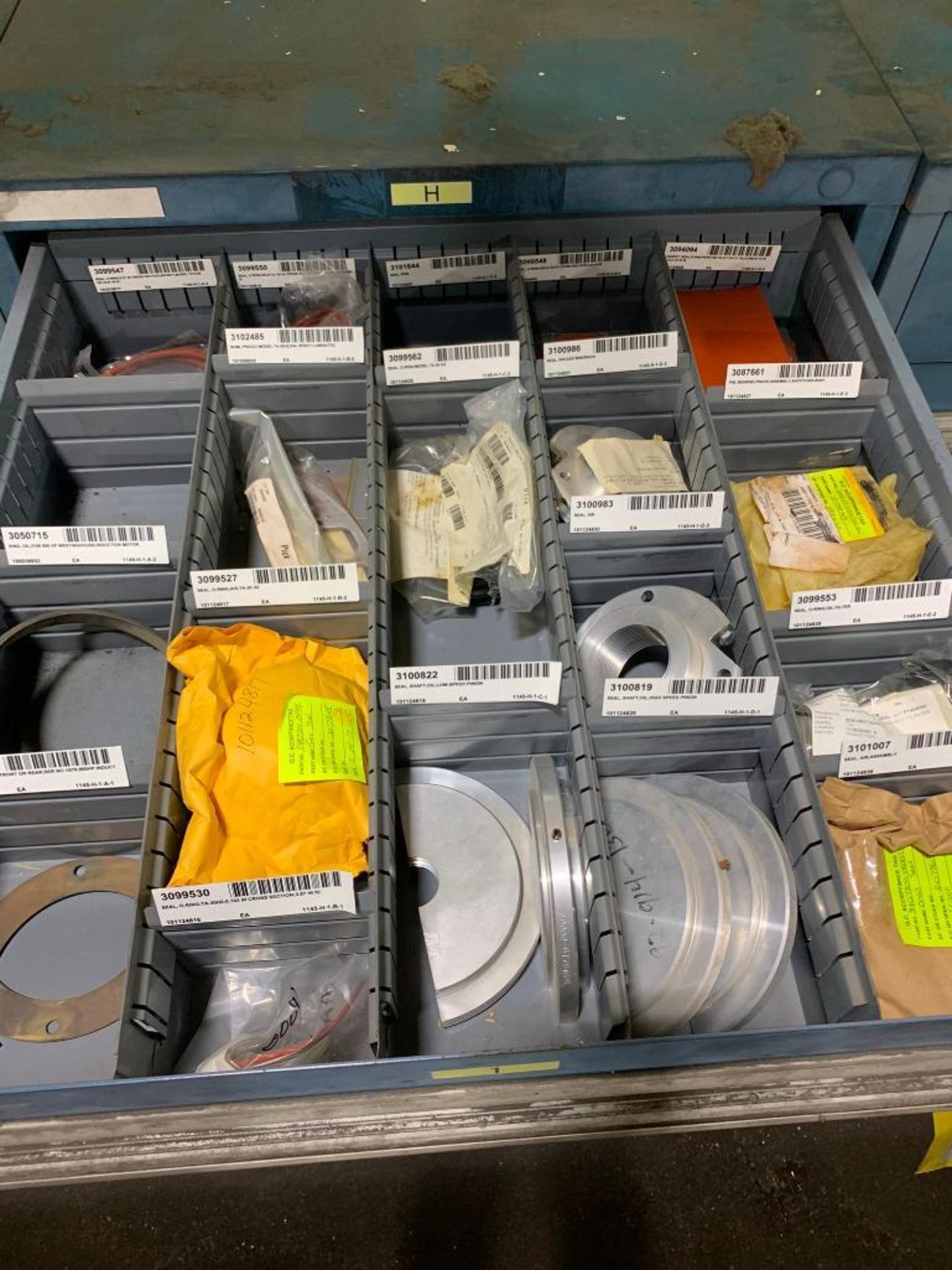 Stanley Vidmar 8-Drawer Cabinet w/ Assorted Seals, Assorted Valves, Repair Kits, Assorted Switches, - Image 2 of 9