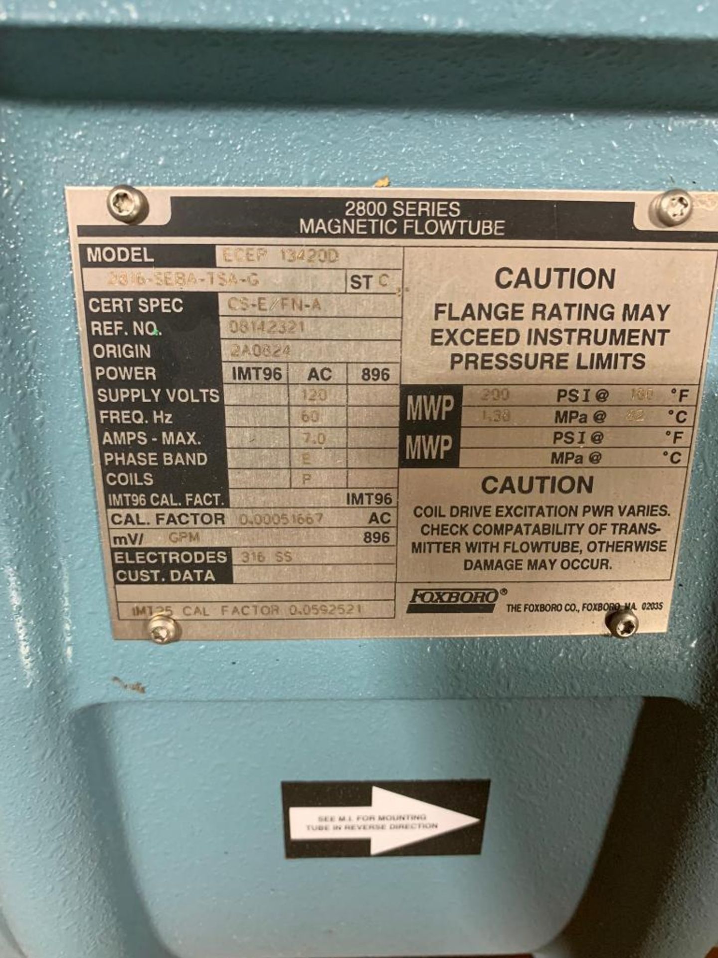 Foxboro Magnetic Flowtube, 2800 Series, Size 16" - Image 3 of 3