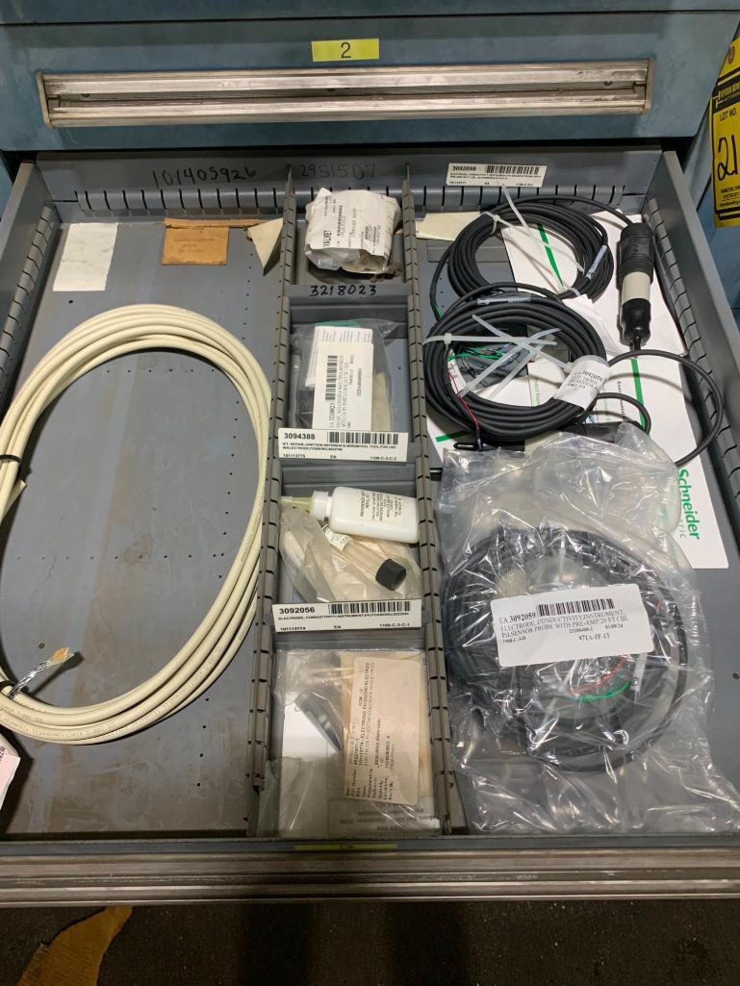 Stanley Vidmar 9-Drawer Cabinet w/ Electrode Sensor Probes, Assorted Valves, Limit Switches, Pressur - Image 4 of 10