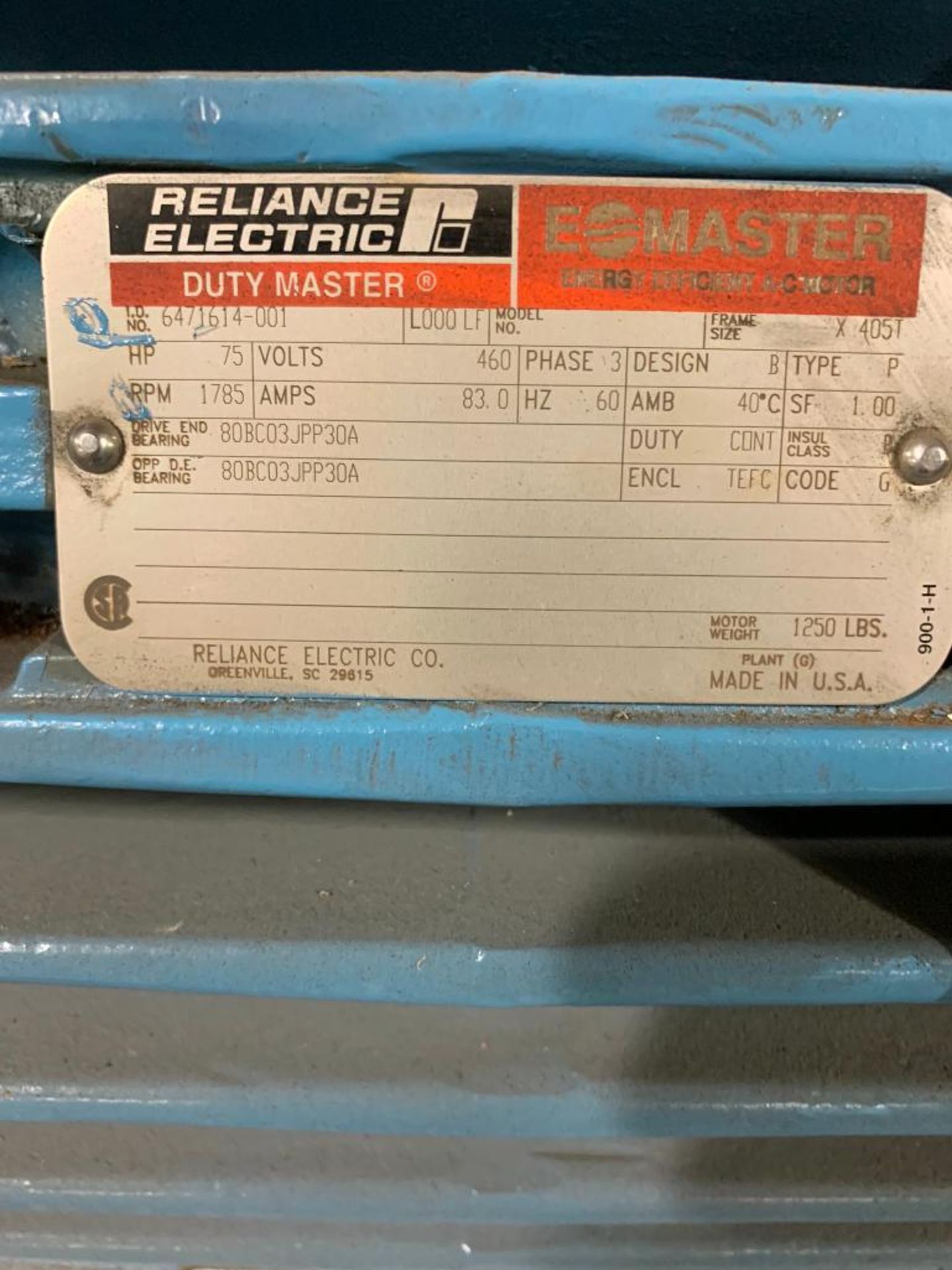 Reliance Electric 75-HP Motor, 1785 RPM, 460 V, 3 Phase, FR: X405T - Image 3 of 3