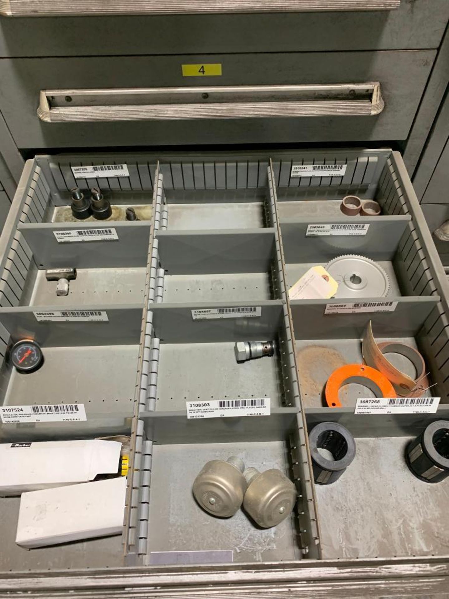 Lyon 8-Drawer Cabinet w/ Support Equipment; Bushings, Bearing Sleeves, Pneumatic Valve, Check Valve, - Image 6 of 9