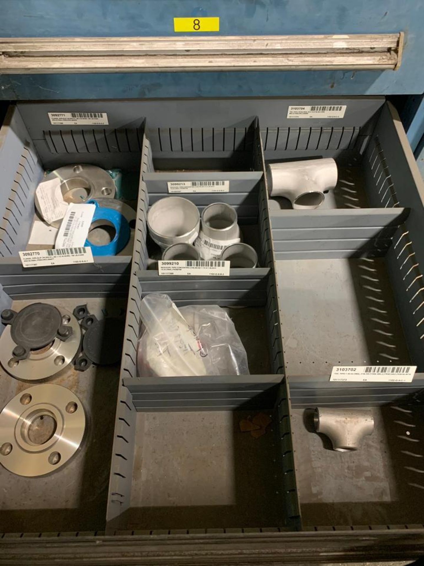 Stanley Vidmar 9-Drawer Cabinet w/ Safety Lockouts, Pipe Couplings, Pipe Elbows, Basket Strainers, P - Image 10 of 10