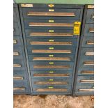 Stanley Vidmar 10-Drawer Cabinet w/ Chain Links, Eye Bolts, Hose Assy, Assorted Clamps, Pipe Couplin