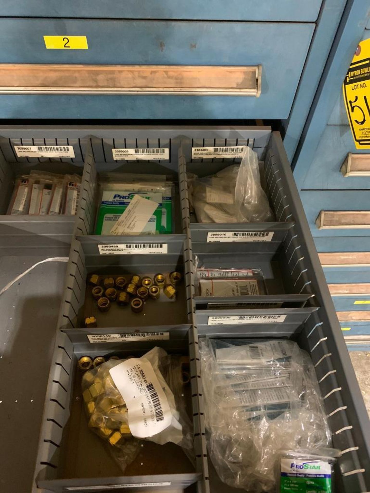 Stanley Vidmar 8-Drawer Cabinet w/ Pressure Gauges, Welding Lense, Hose Nuts, Solder - Image 4 of 6