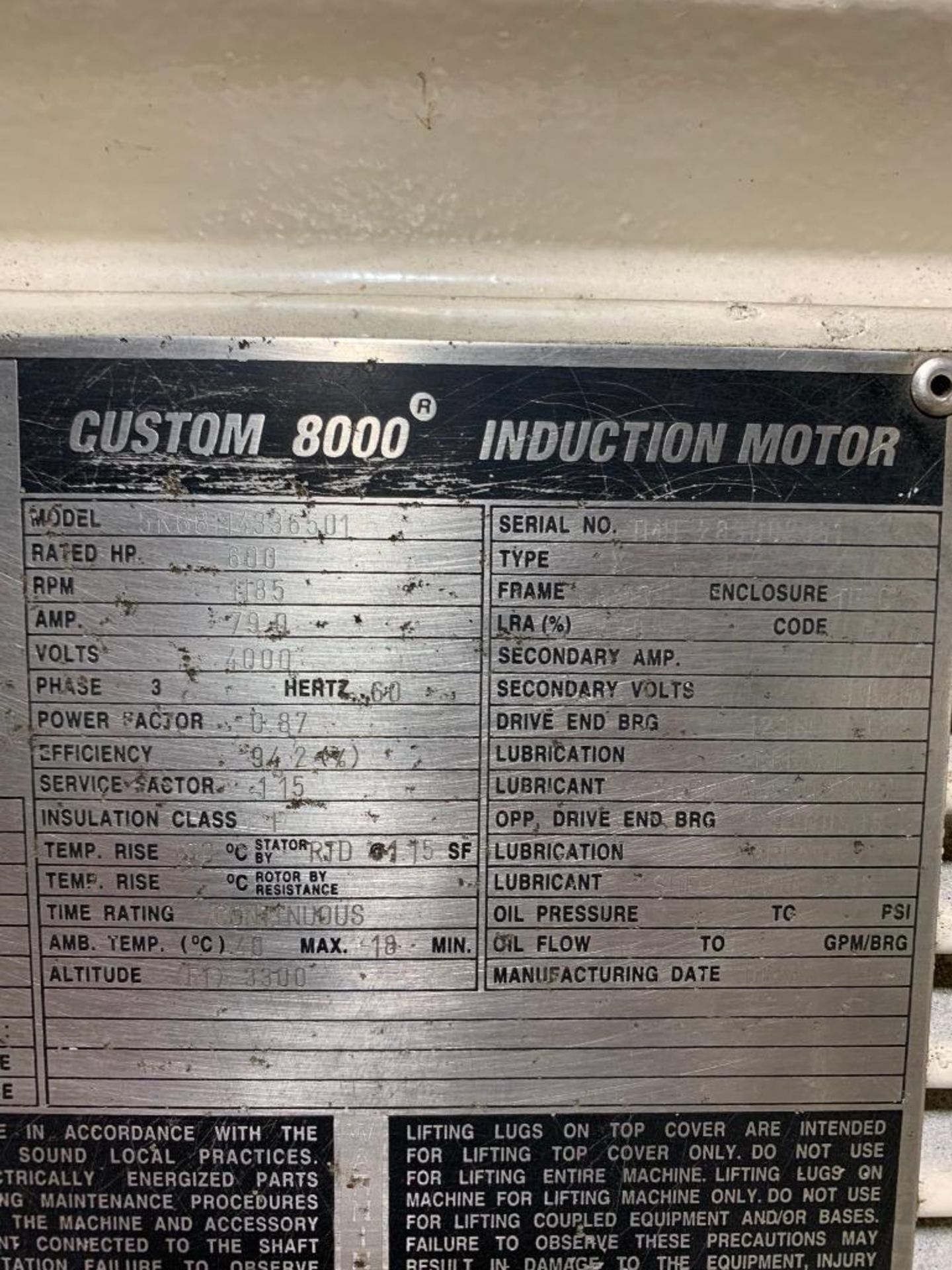 GE 600-HP Custom 8000 Induction Motor, 1185 RPM, 4000 V, 3 PH, FR: 6811S - Bild 6 aus 6