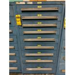 Stanley Vidmar 9-Drawer Cabinet w/ Pressure Gauge, Couplings, Proximity Sensors, Hyd. Valves, Vacuum