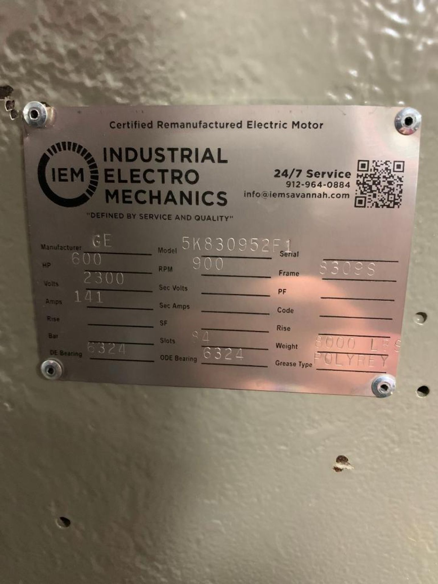 GE 600-HP Electric Motor, 900 RPM, 2300 V, 3 PH, FR: 8309S - Image 6 of 6