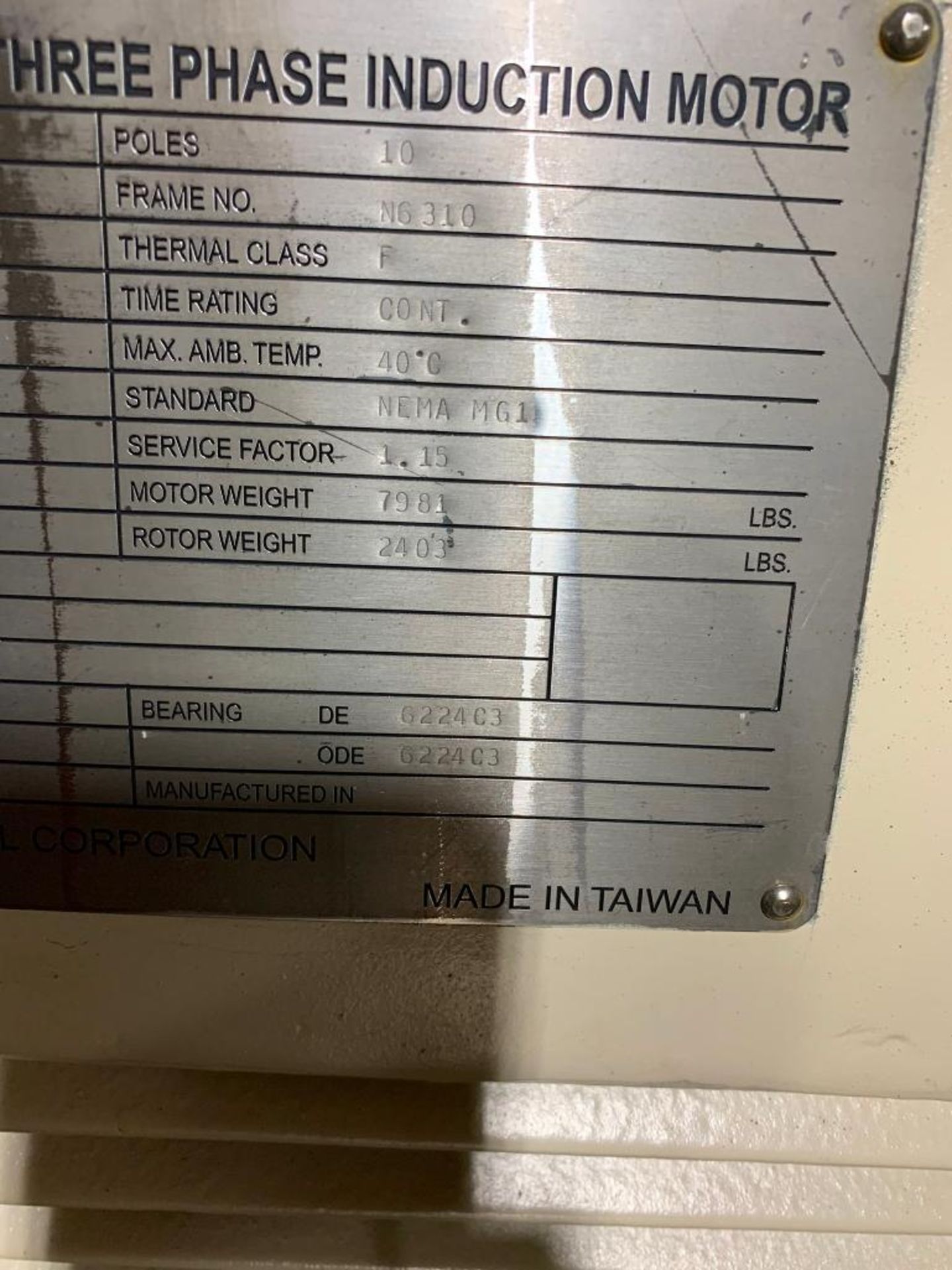 Toshiba 400-HP Induction Motor, 708 RPM, 2300 V, 3 PH, FR: NG310 - Image 8 of 8