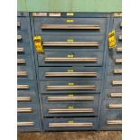 Stanley Vidmar 8-Drawer Cabinet w/ Machine Parts, Oil Seals, Encoder Wheel, Relays, Belting, Bracket