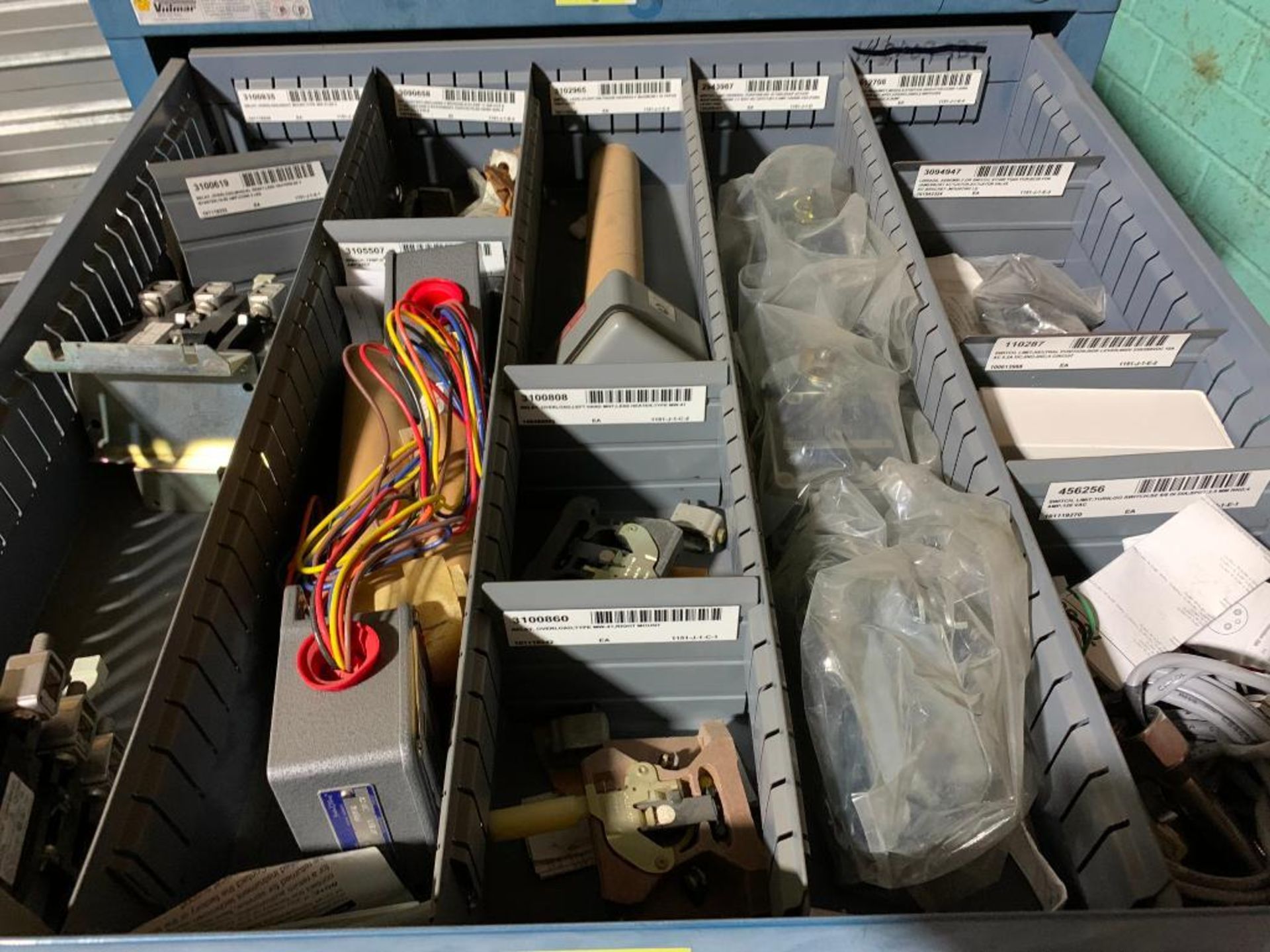 Stanley Vidmar 8-Drawer Cabinet w/ Assorted Switches, Relays, Timers, Electrical Connectors - Image 2 of 9