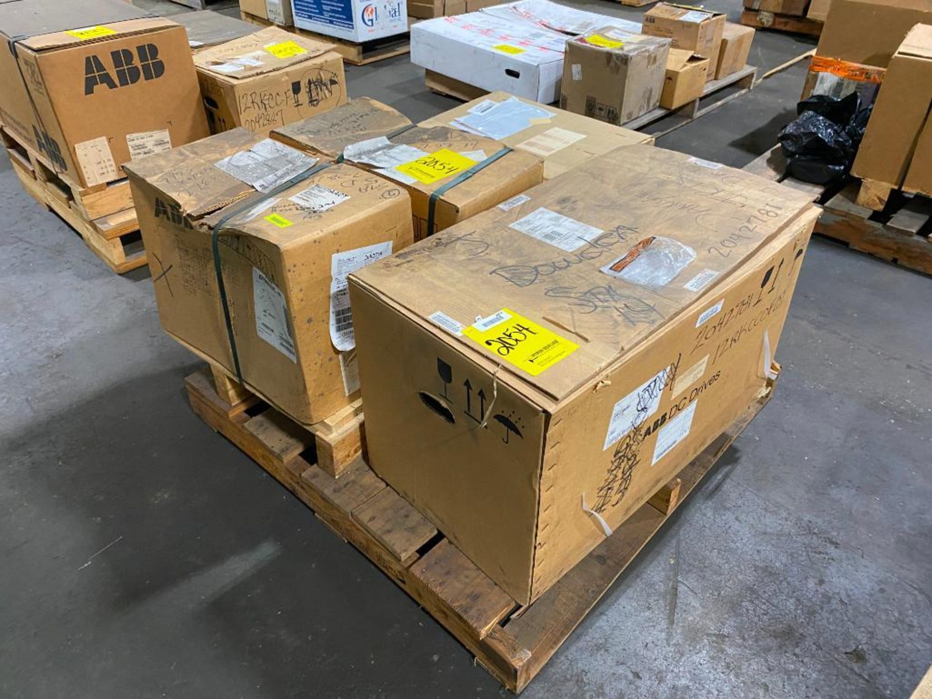 Pallet w/ (3) ABB Drives, (1) Model DCS800-S01-0740-05+S17, New 2017, (2) ABB M3BP-90LD4, & Cooling