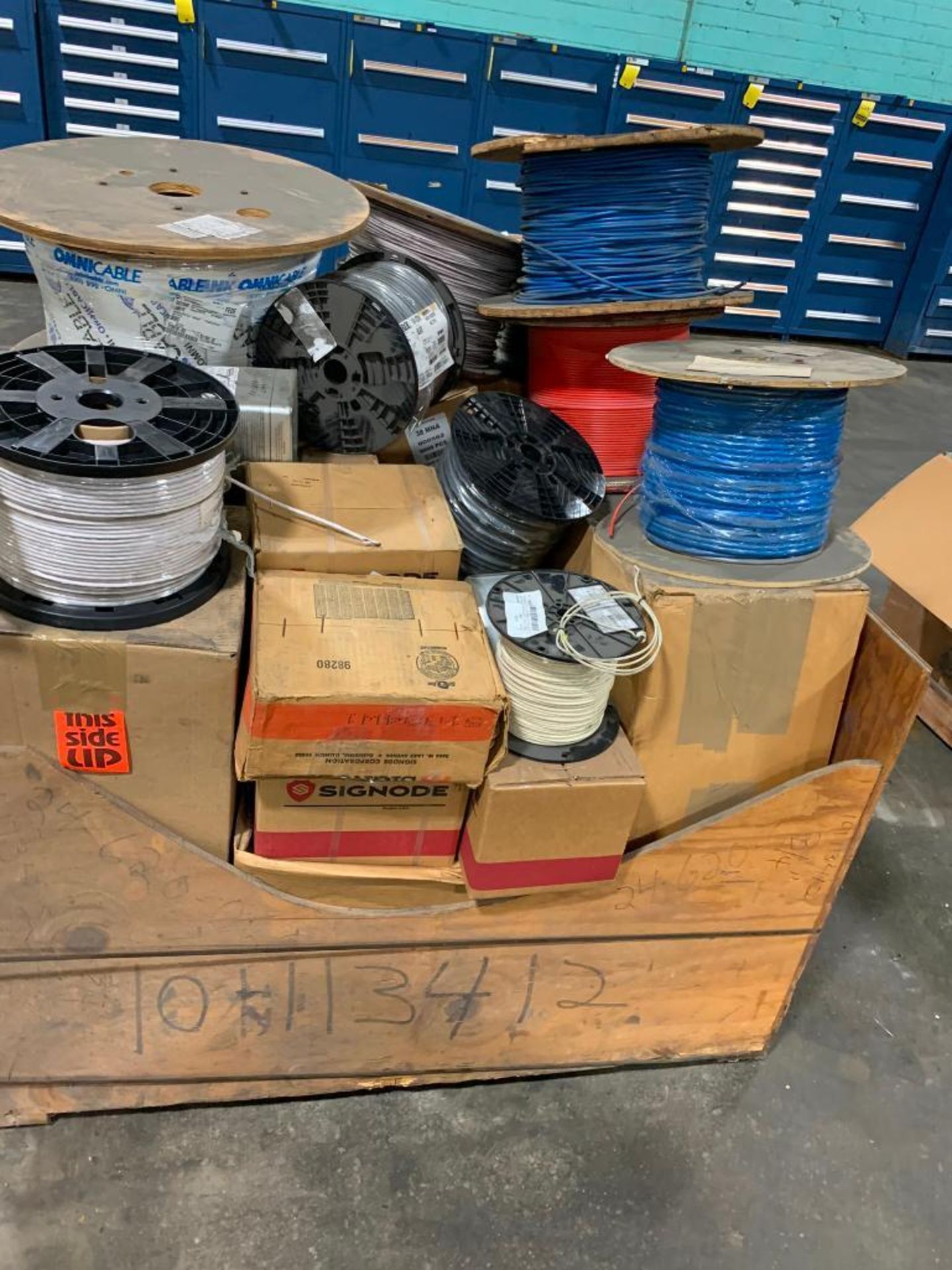 Crate w/ Assorted Wire Spools