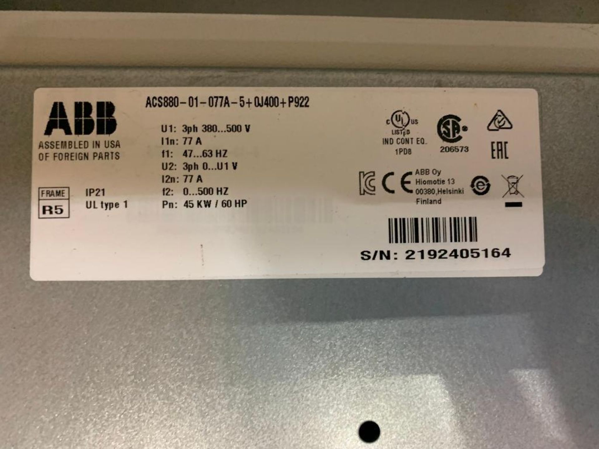 ABB Drive Unit & Power Supply, Model ACS880-01-077A-5+0J400+P922, New 2019 - Image 6 of 6