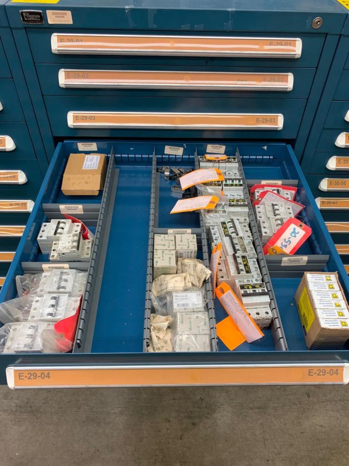 Vidmar 10-Drawer Cabinet w/ Assorted Electrical Supplies; Circuit Breakers, Fuses, Potentiometers, C - Image 8 of 29