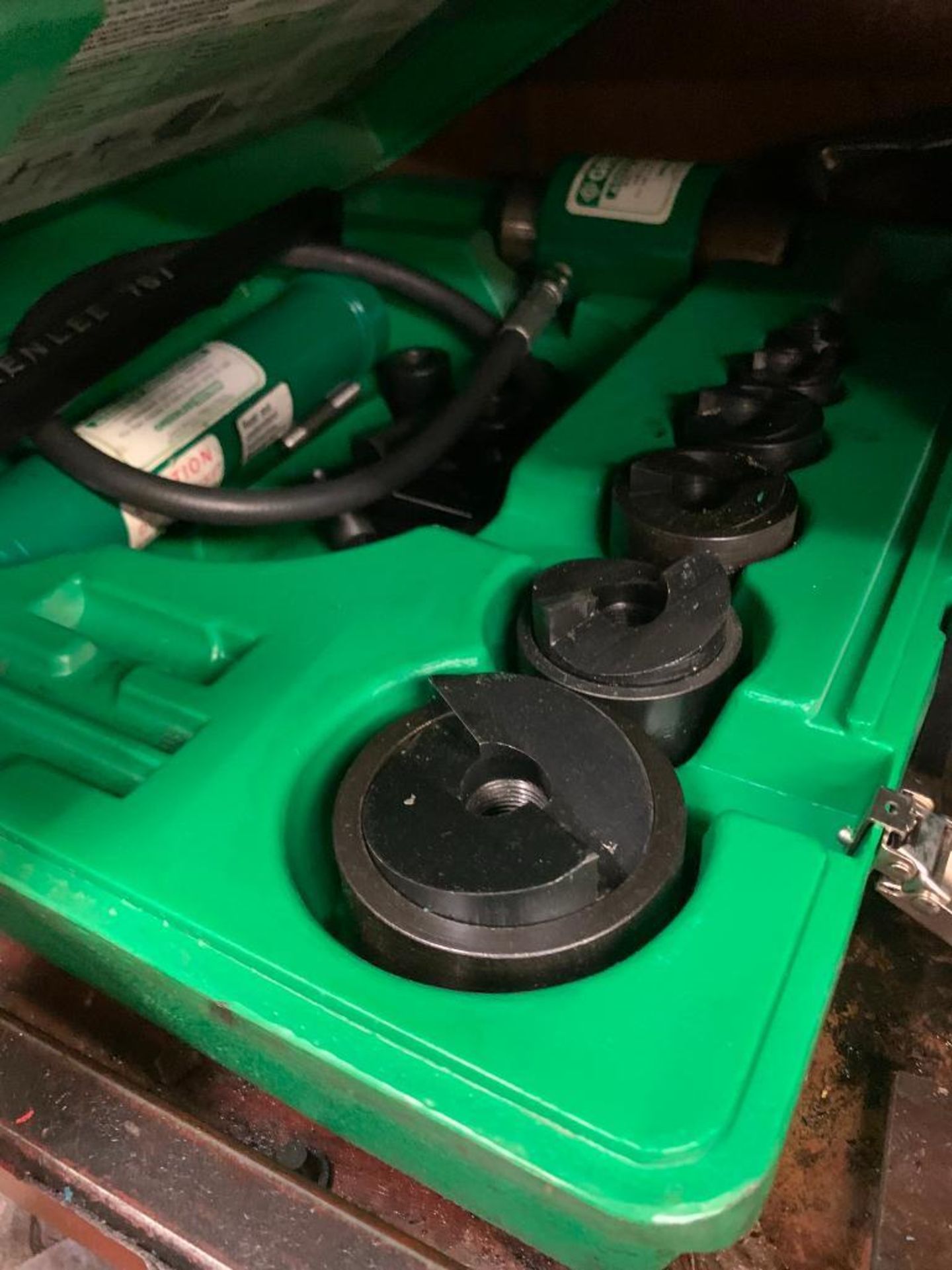 Knaack Gang Box w/ Enerpac Hydraulic Hand Pump & Jack, Greenlee Knock-Out Punch Set, Assorted Tools - Image 7 of 8